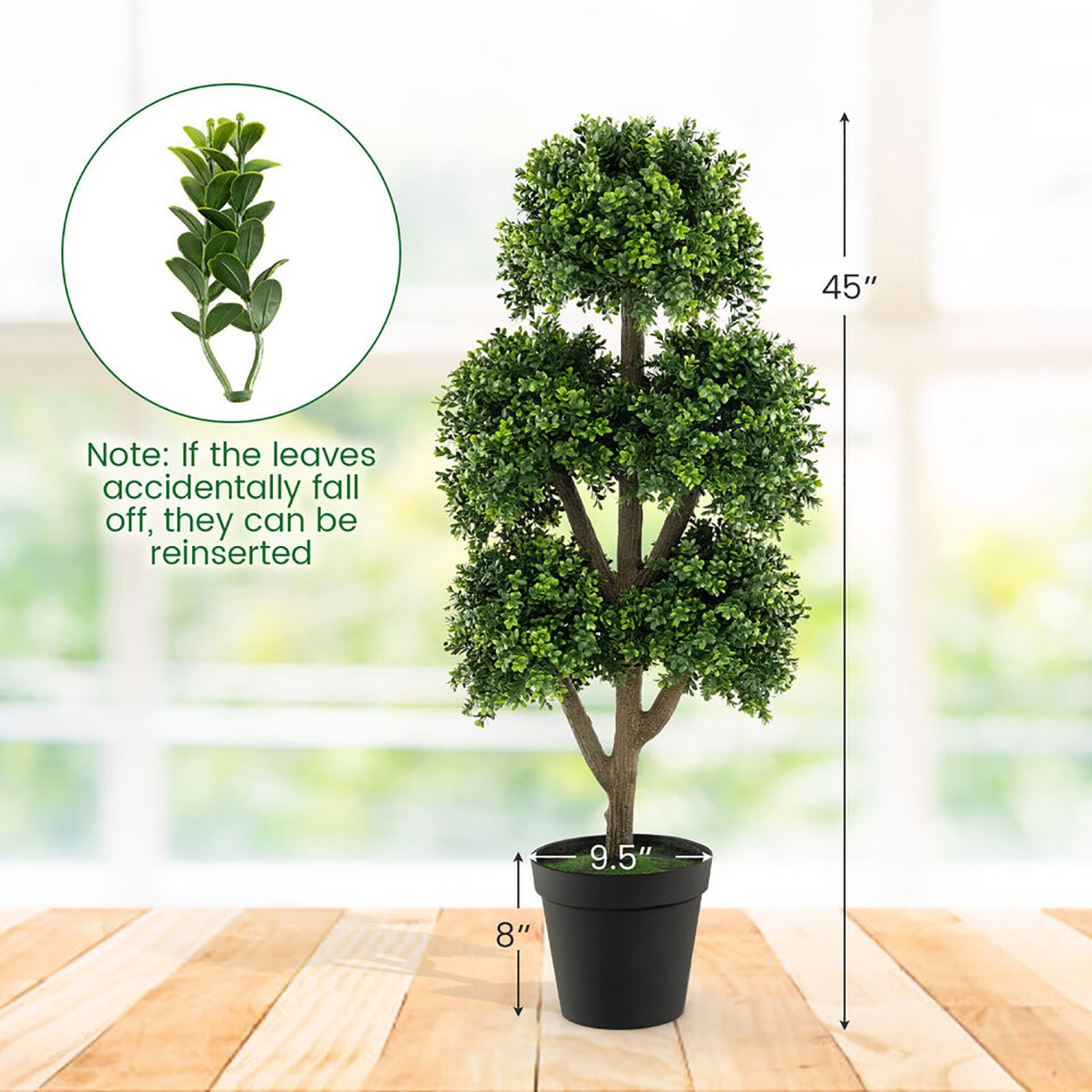 Gymax 45 Inch Artificial Boxwood Topiary Ball Tree Fake 5 Ball Topiary Tree for Home