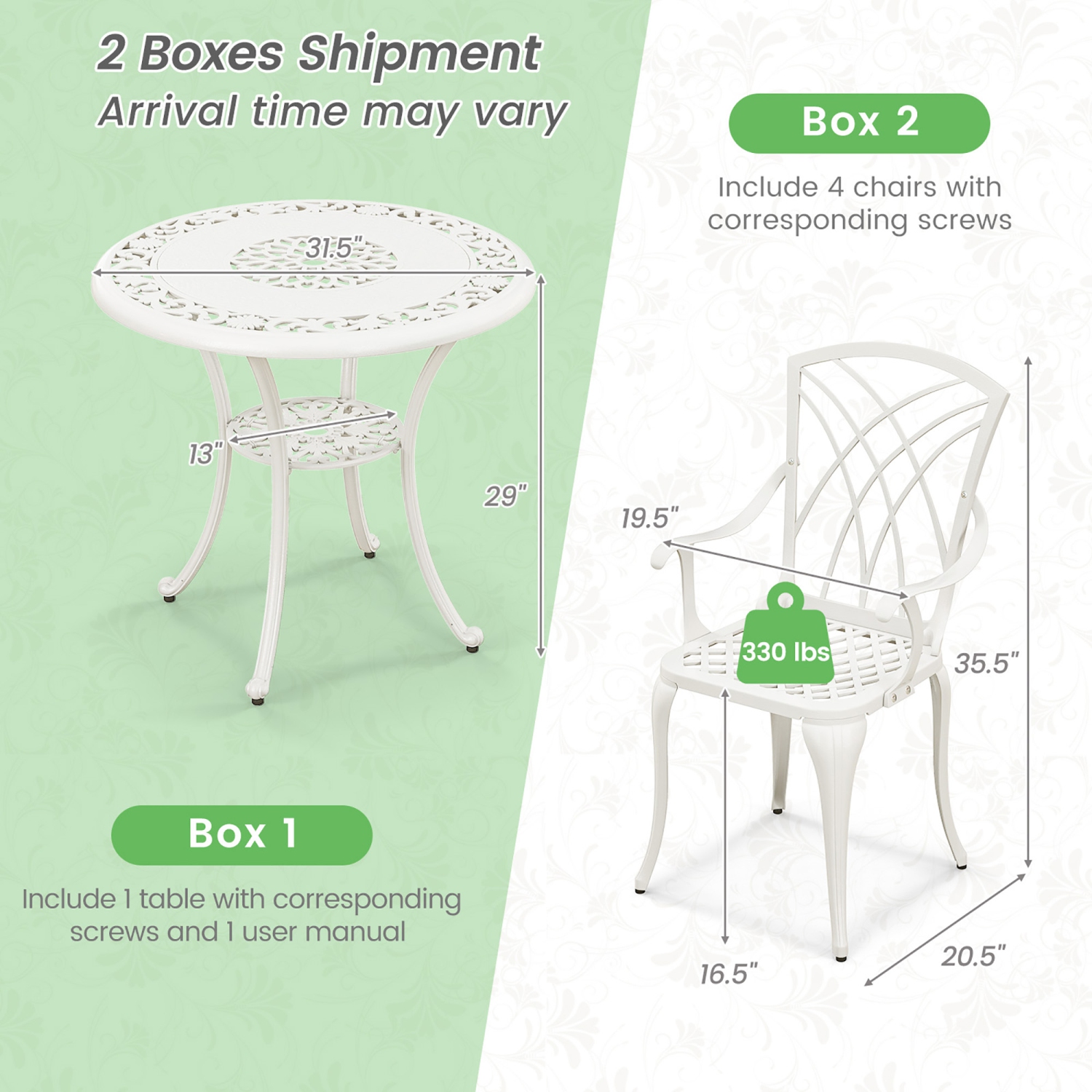 Gymax 5 Pieces All-Weather Outdoor Cast Aluminum Dining Set Round Dining Table