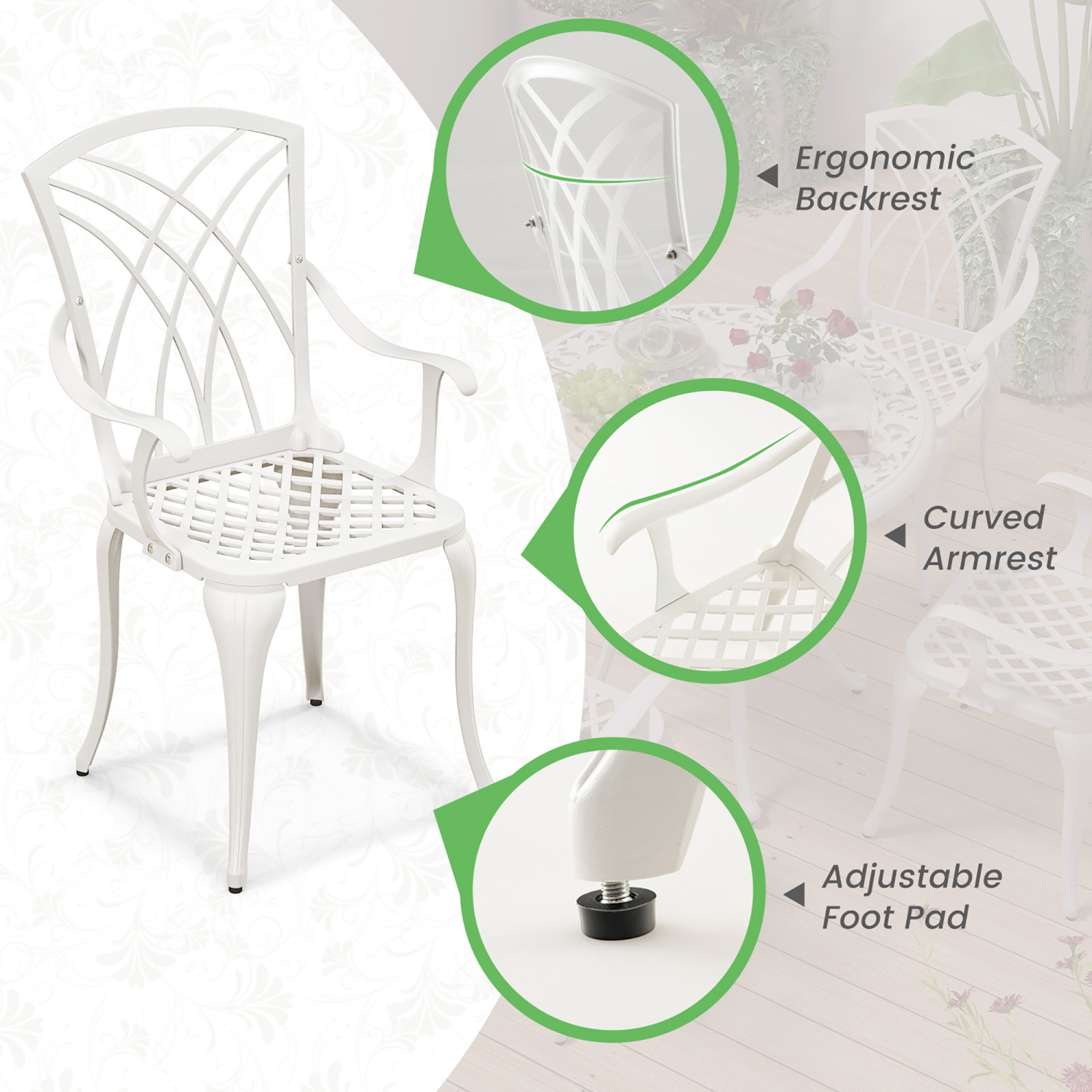 Gymax 5 Pieces All-Weather Outdoor Cast Aluminum Dining Set Round Dining Table