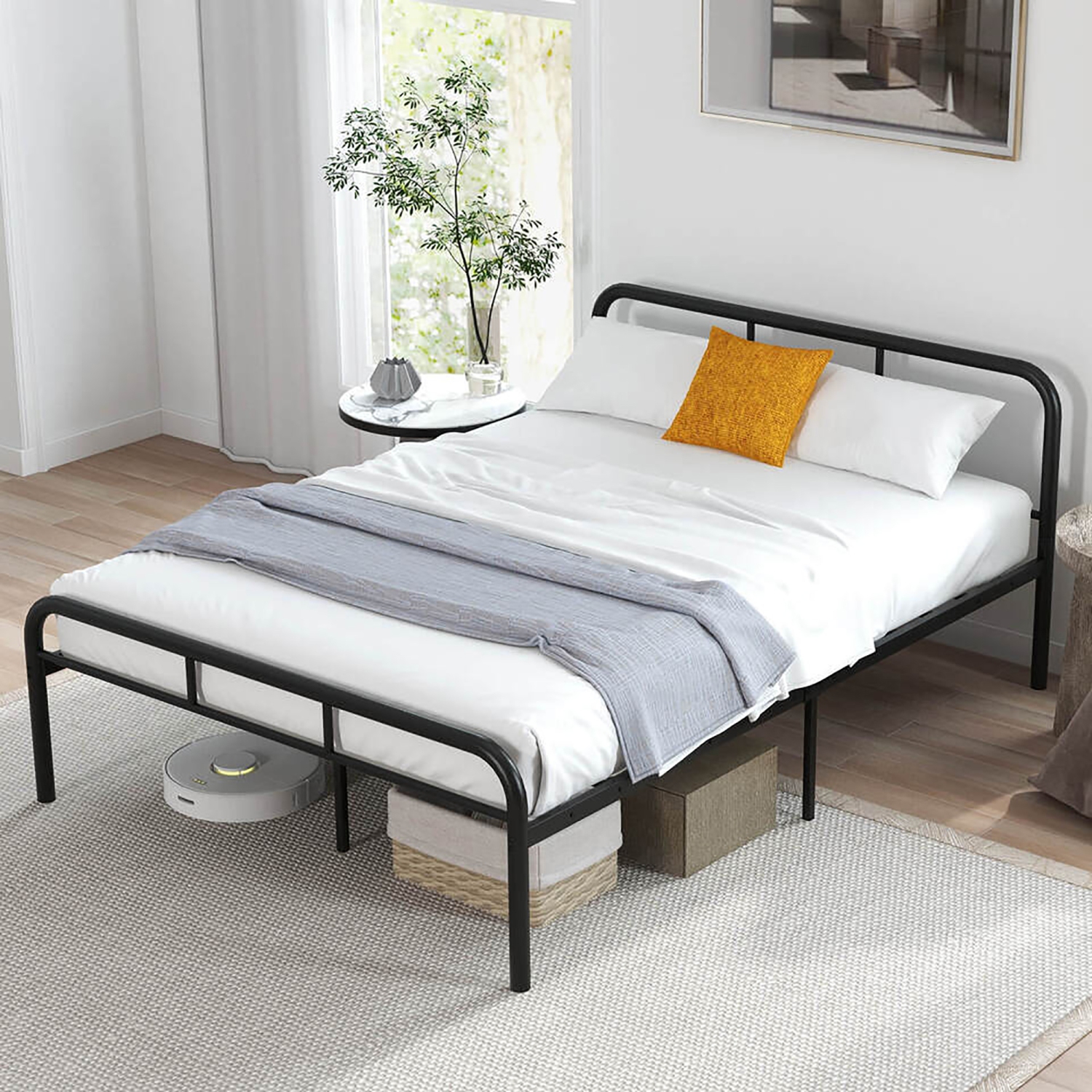 Gymax Full Size Bed Frame Metal Platform Bed Base w/ Headboard & Footboard Black