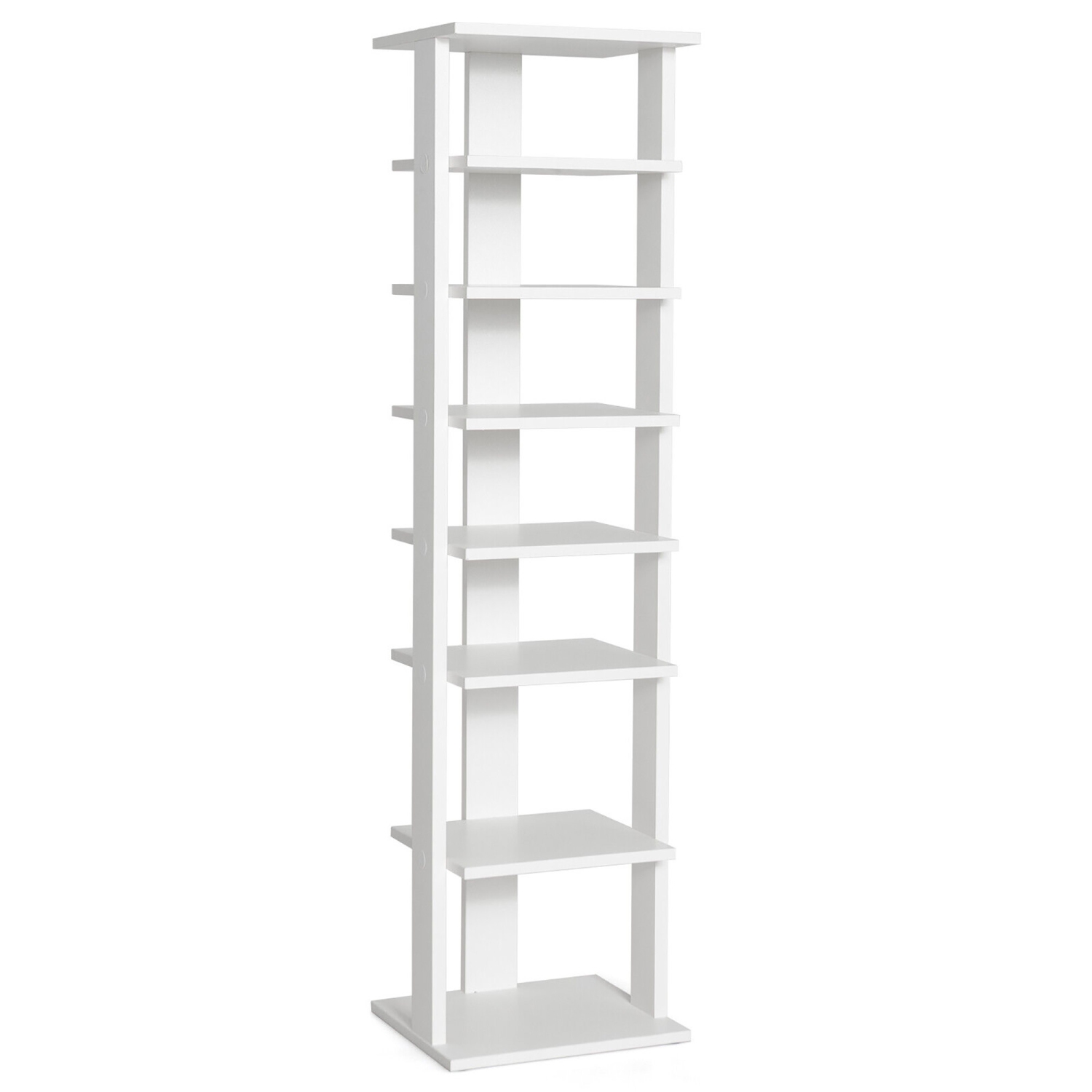 Gymax 7-Tier Wooden Shoe Rack Narrow Vertical Shoe Stand Storage Display Shelf White