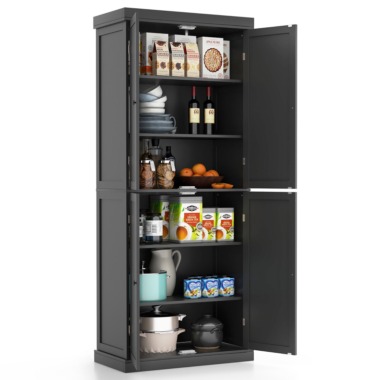 Gymax 72.5'' Kitchen Pantry w/4 Door 6-Tier Shelves Freestanding Modern Storage