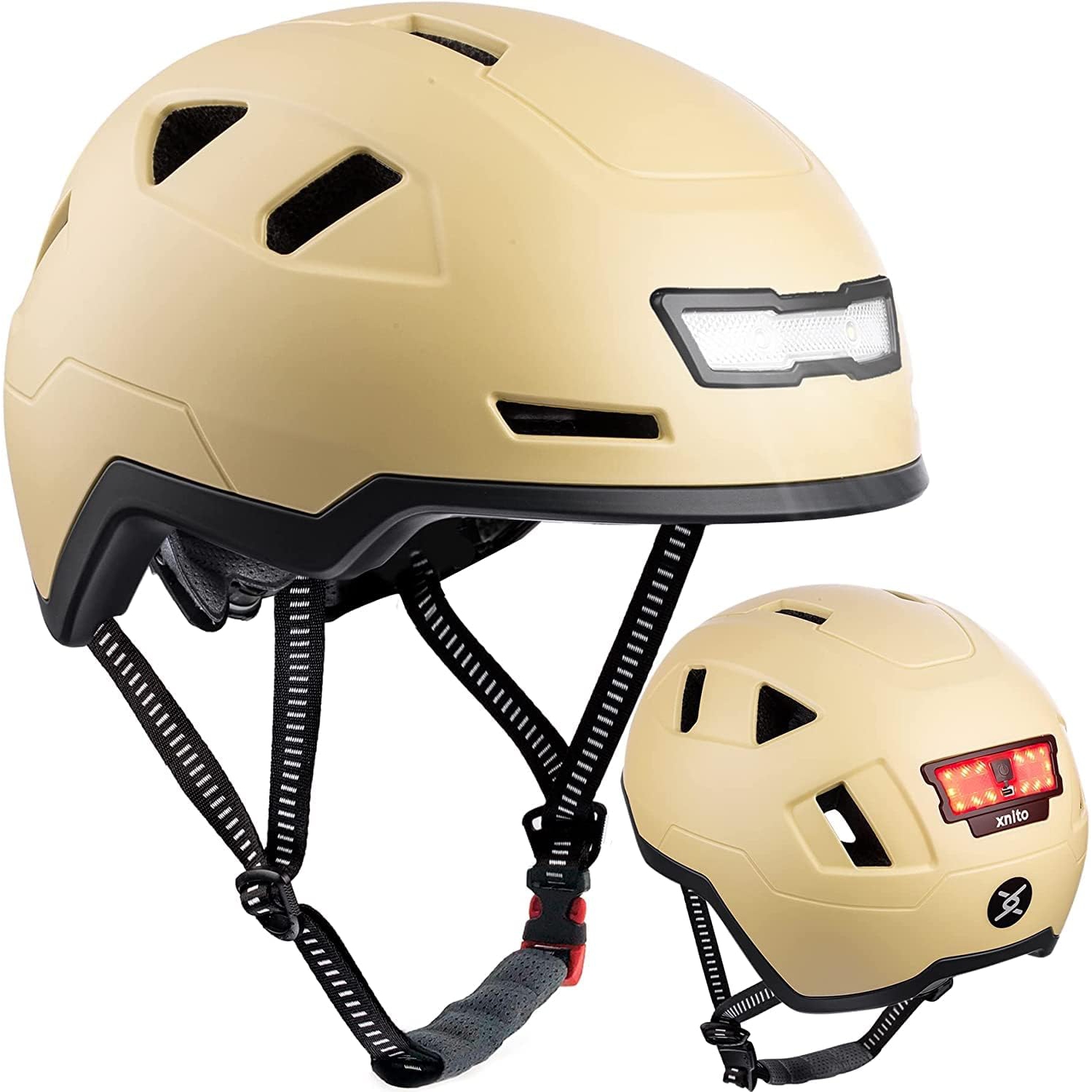 XNITO Electric Bike Helmet with LED Lights - CPSC & NTA-8776 Dual Certified - Class 3 E-Bikes, Bicycle, Scooters, Onewheel, Skateboard - HEMP