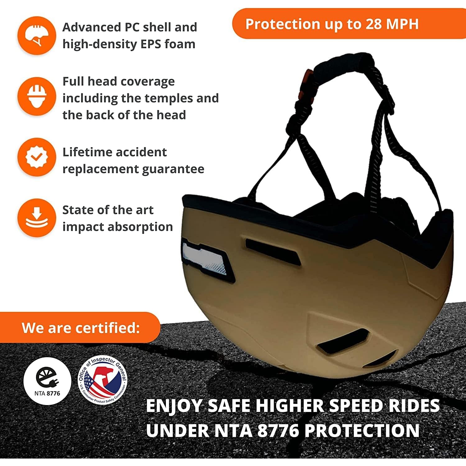 XNITO Electric Bike Helmet with LED Lights - CPSC & NTA-8776 Dual Certified - Class 3 E-Bikes, Bicycle, Scooters, Onewheel, Skateboard - HEMP