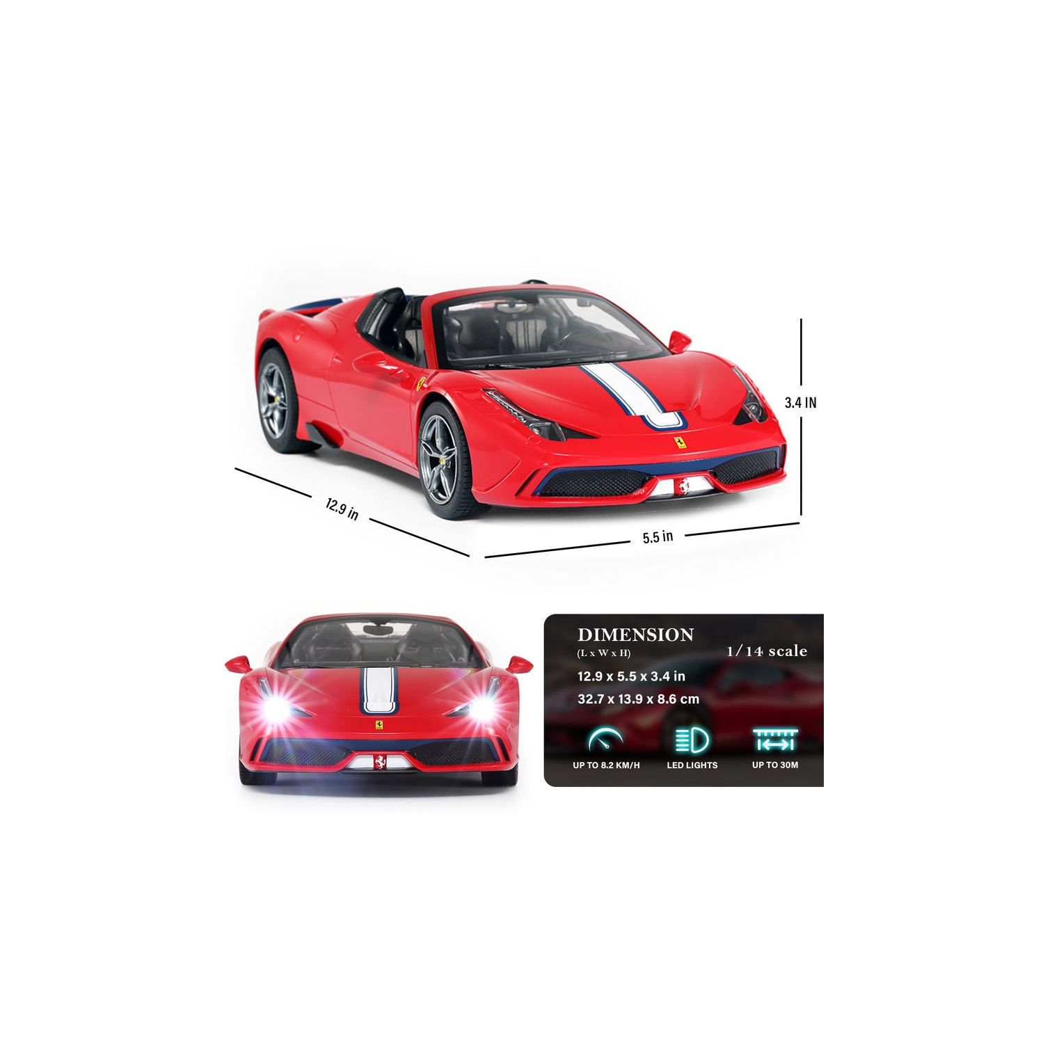 Ferrari 458 Speciale voiture télécommandée convertible à échelle 1/14 avec phares fonctionnels de Rastar