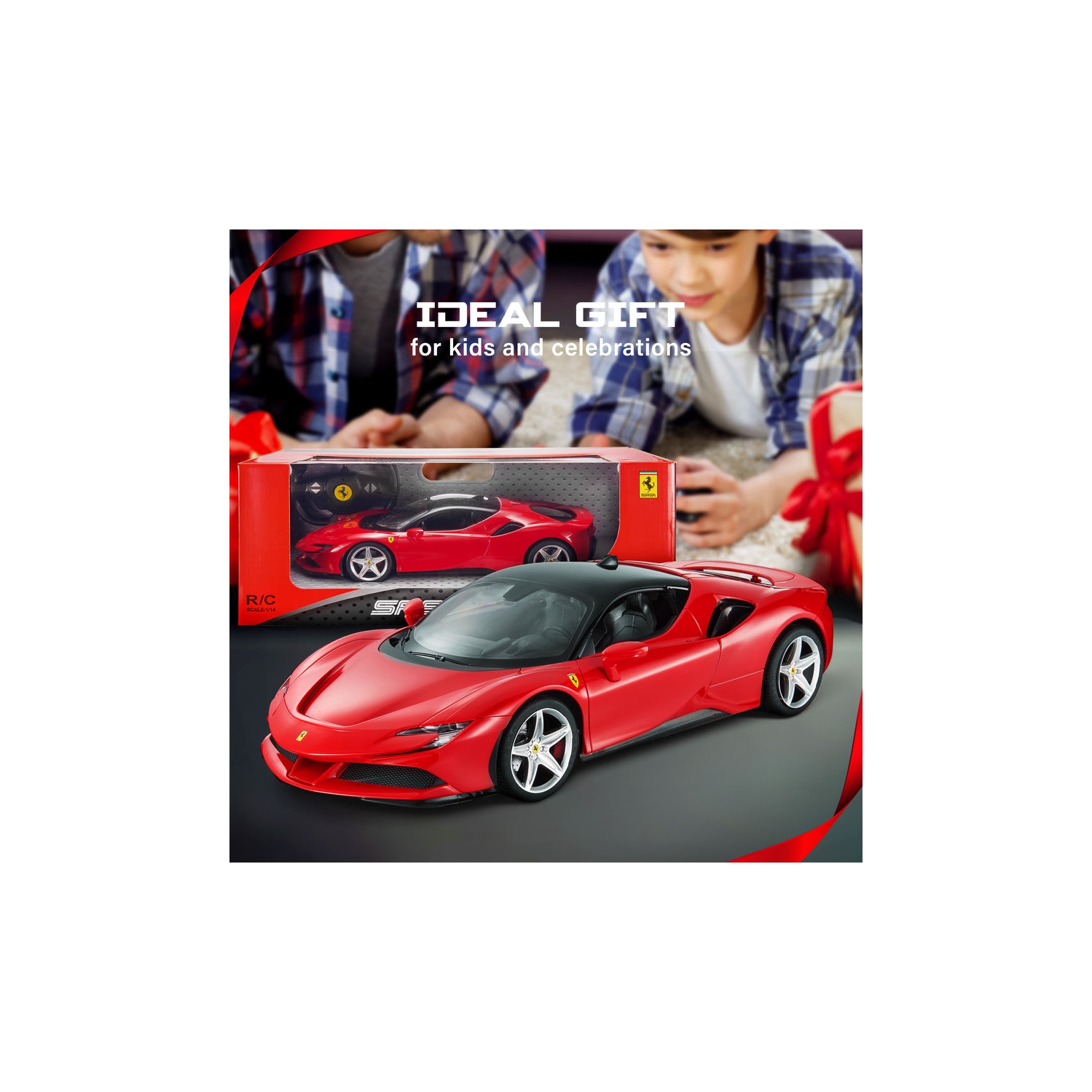 Ferrari SF90 Stradale RC Car 1/14 Scale Licensed Remote Control Toy Car with Working Lights, Rastar