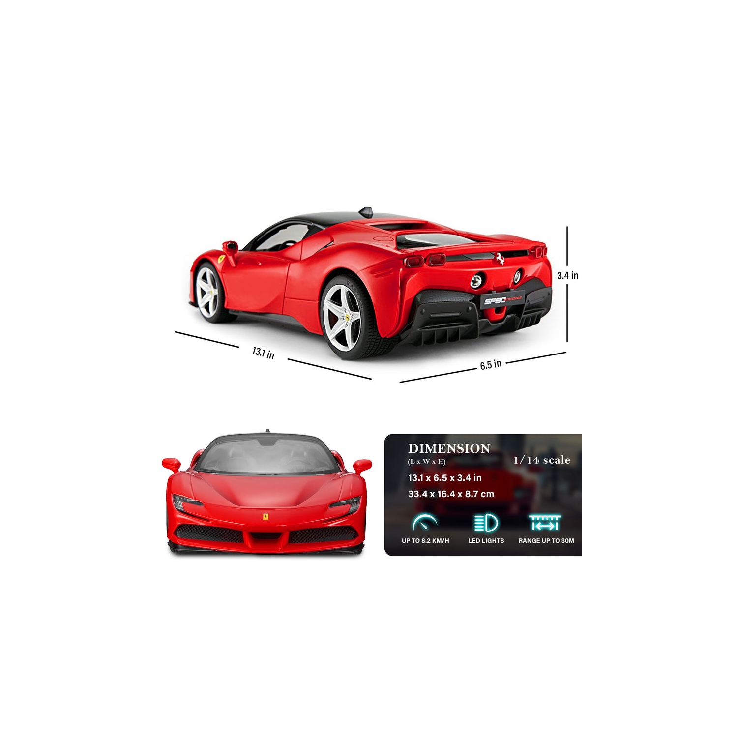 Ferrari SF90 Stradale RC Car 1/14 Scale Licensed Remote Control Toy Car with Working Lights, Rastar