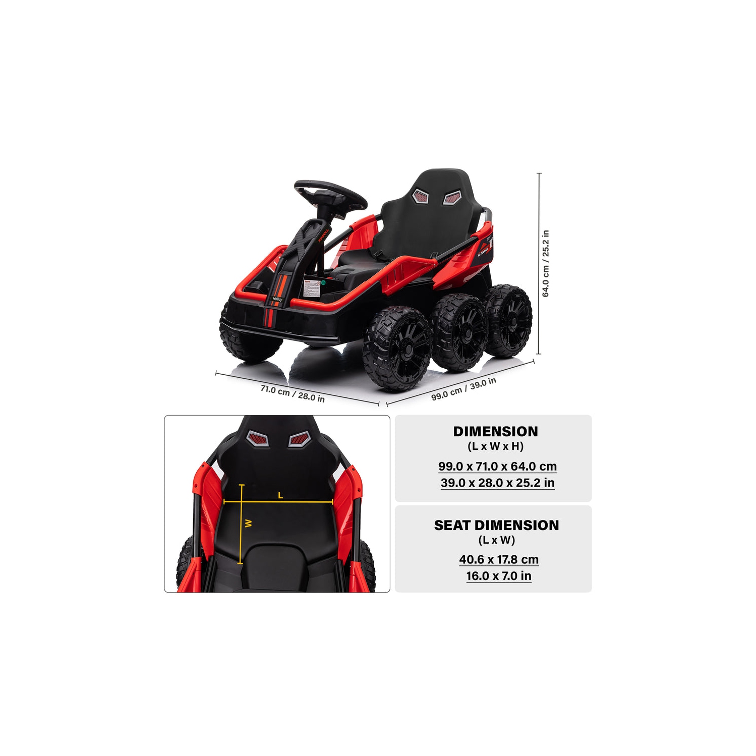 6 Wheel UTV 24V Ride on Car with Remote Control, 4WD, EVA Tires