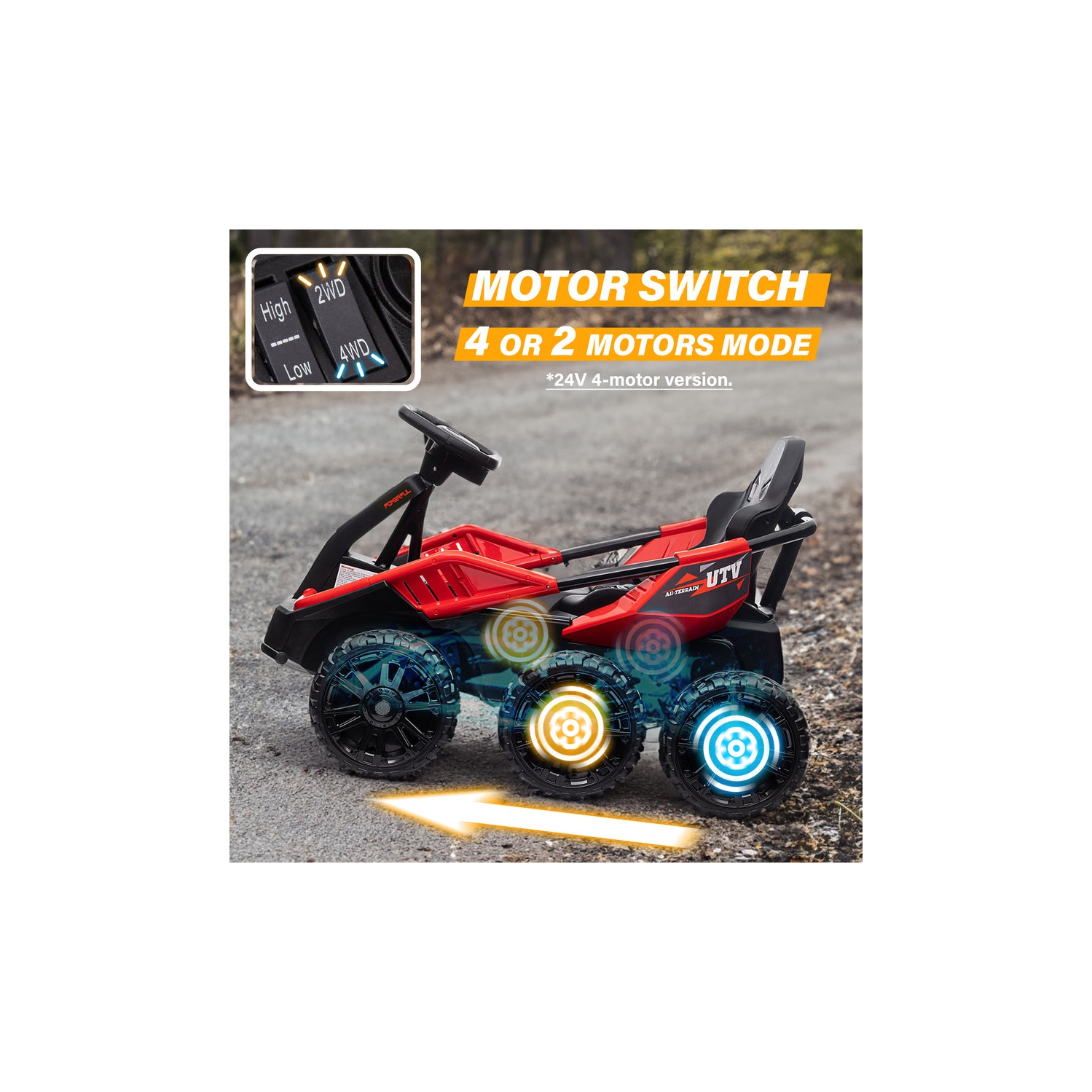 6 Wheel UTV 24V Ride on Car with Remote Control, 4WD, EVA Tires