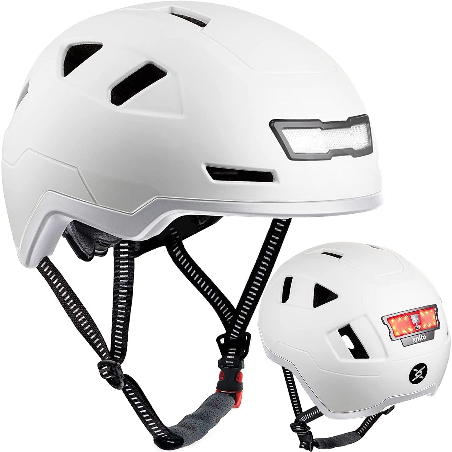 XNITO Electric Bike Helmet with LED Lights - CPSC & NTA-8776 Dual Certified - Class 3 E-Bikes, Bicycle, Scooters, Onewheel, Skateboard - LIGHTNING