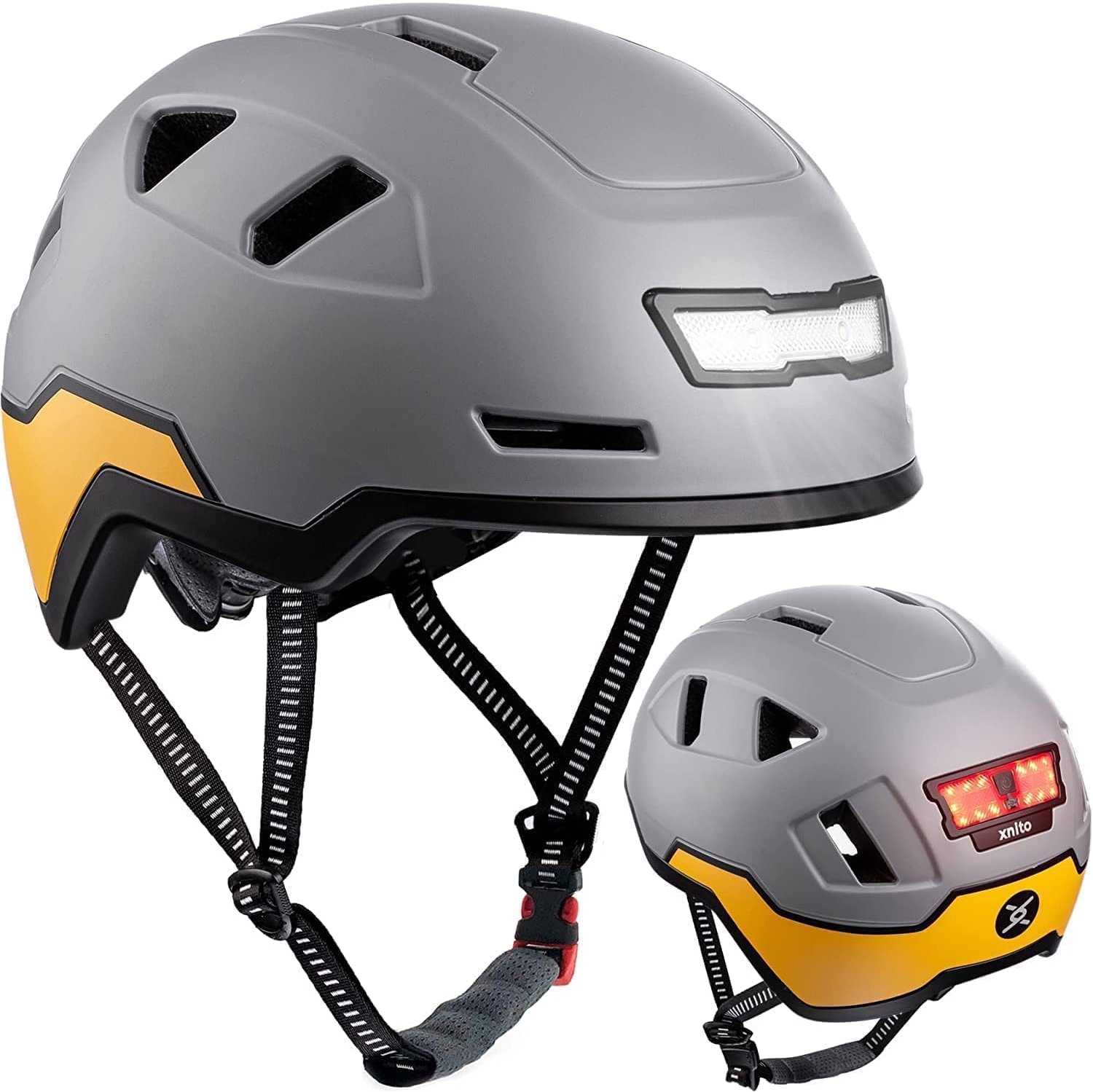 XNITO Electric Bike Helmet with LED Lights - CPSC & NTA-8776 Dual Certified - Class 3 E-Bikes, Bicycle, Scooters, Onewheel, Skateboard - GULL