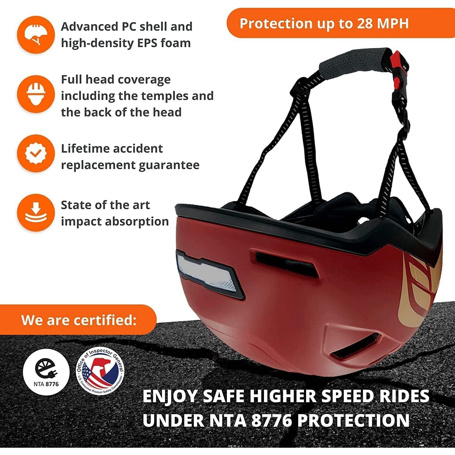 XNITO Electric Bike Helmet with LED Lights - CPSC & NTA-8776 Dual Certified - Class 3 E-Bikes, Bicycle, Scooters, Onewheel, Skateboard - VALKYRIE