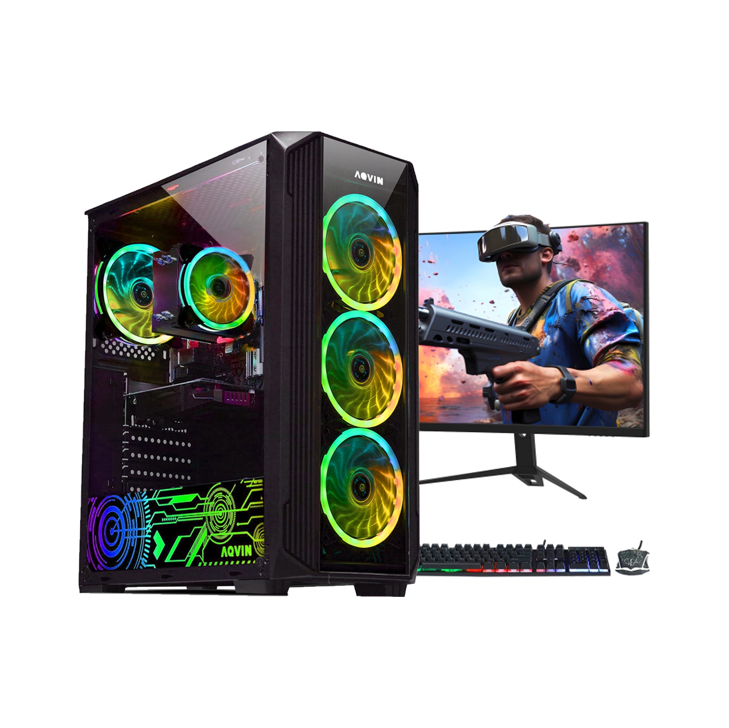 Gaming PC AQVIN ZForce Desktop Computer - 27 inch Curved Gaming Monitor (Intel Hexa-Core i7/ GeForce RTX 3070 8GB GDDR6/ 2TB SSD/ 32GB DDR4 RAM/ Windows 11 Pro) - Only at Best Buy