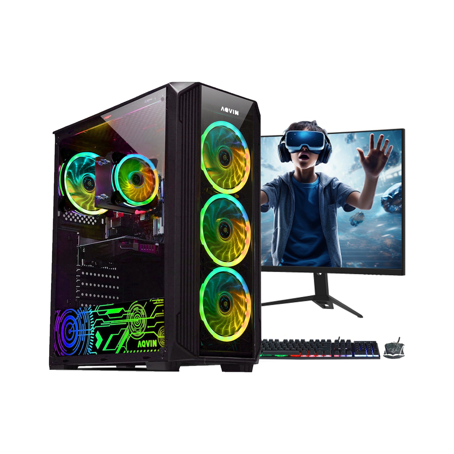 Prebuilt AQVIN ZForce Gaming PC Desktop Computer ~ Intel Hexa-Core i7 ~ GeForce RTX 3080 10GB GDDR6 GPU ~ 32GB DDR4 RAM ~ 2TB SSD ~ Windows 11 Pro ~ 27 inch Curved Gaming Monitor