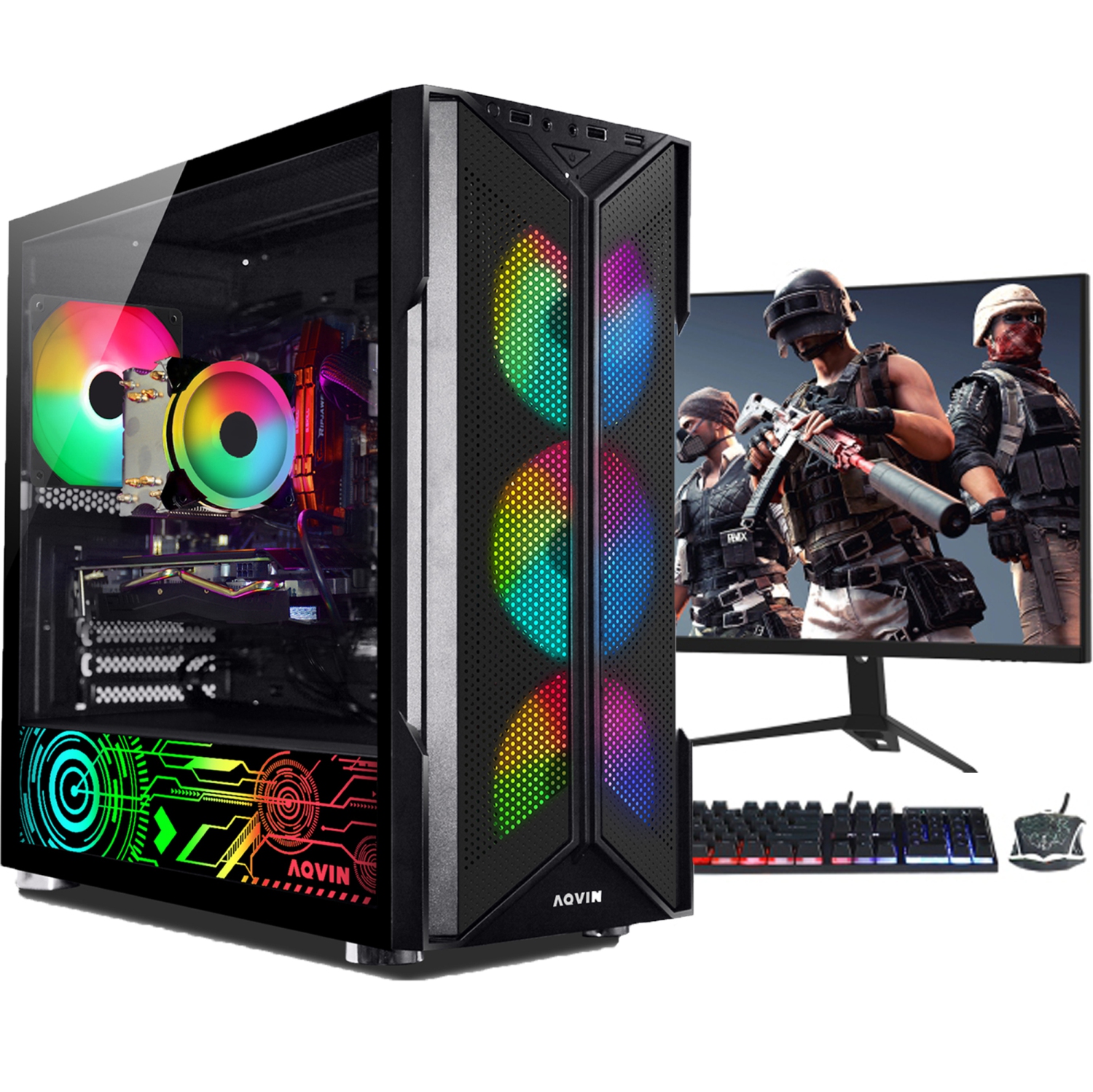 Gaming PC AQVIN AQ20 Desktop Computer - 27 inch Curved Gaming Monitor (Intel Hexa-Core i7/ GeForce RTX 3070 8GB GDDR6/ 2TB SSD/ 32GB DDR4 RAM/ Windows 11 Pro) - Only at Best Buy