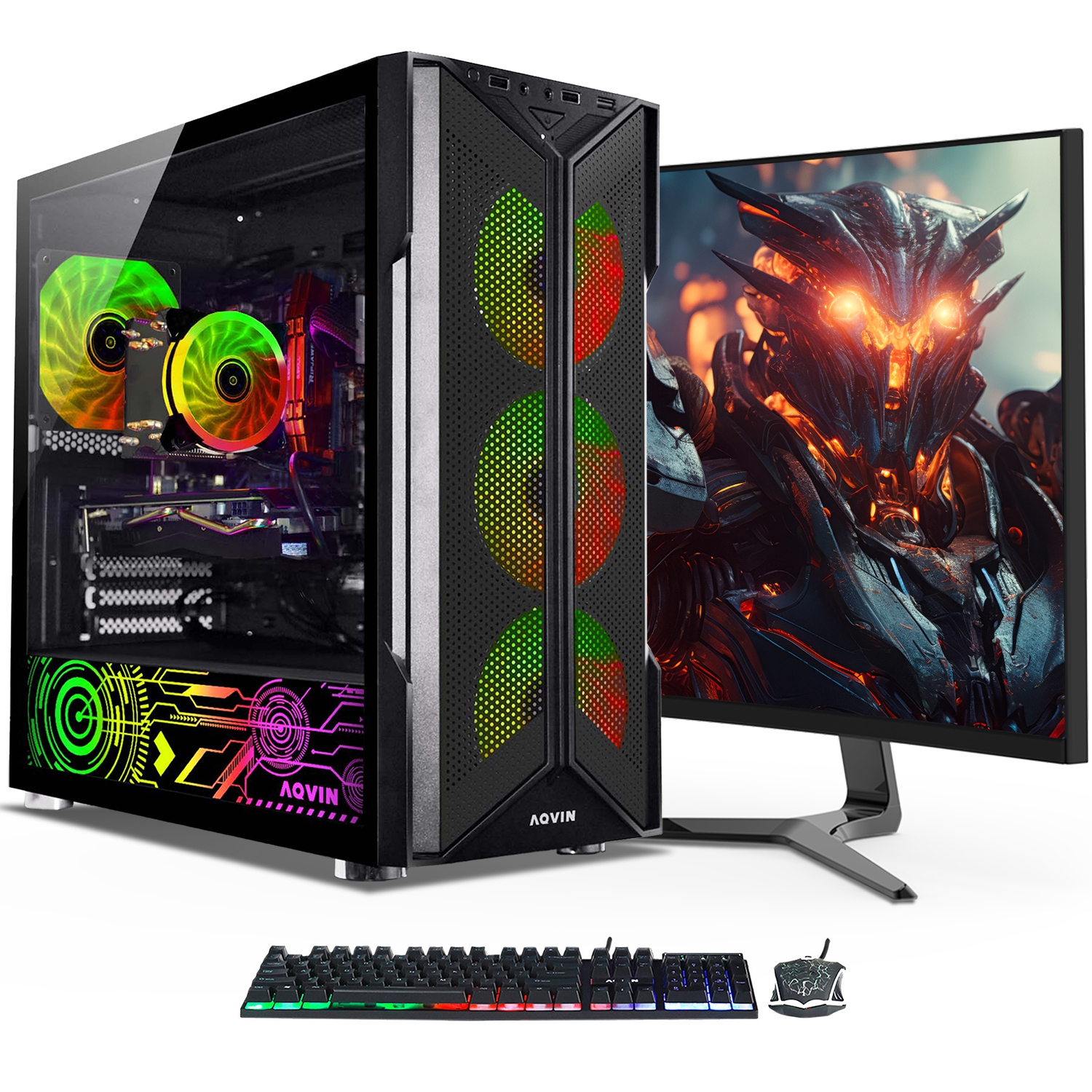 Prebuilt AQVIN AQ20 Gaming PC Desktop Computer ~ Intel Hexa-Core i7 ~ GeForce RTX 3080 10GB GDDR6 GPU ~ 32GB DDR4 RAM ~ 2TB SSD ~ Windows 11 Pro ~ 27 inch Curved Gaming Monitor