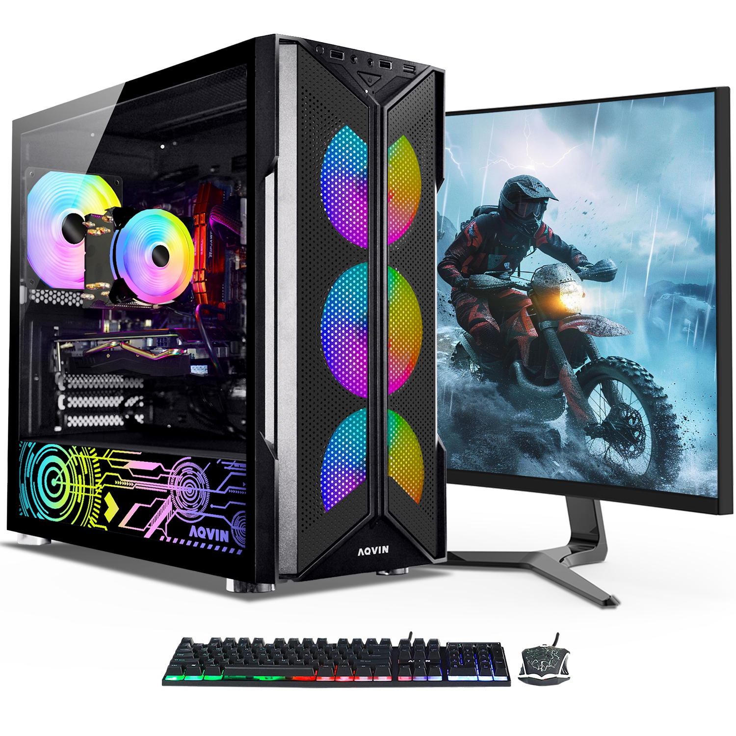 AQVIN AQ20 Gaming Desktop Computer PC with 27-inch Curved Gaming Monitor| Intel Hexa-Core i7 up to 4.60 GHz| GeForce RTX 3080 10GB GDDR6| 32GB DDR4 RAM| 1TB SSD| Windows 11 Pro