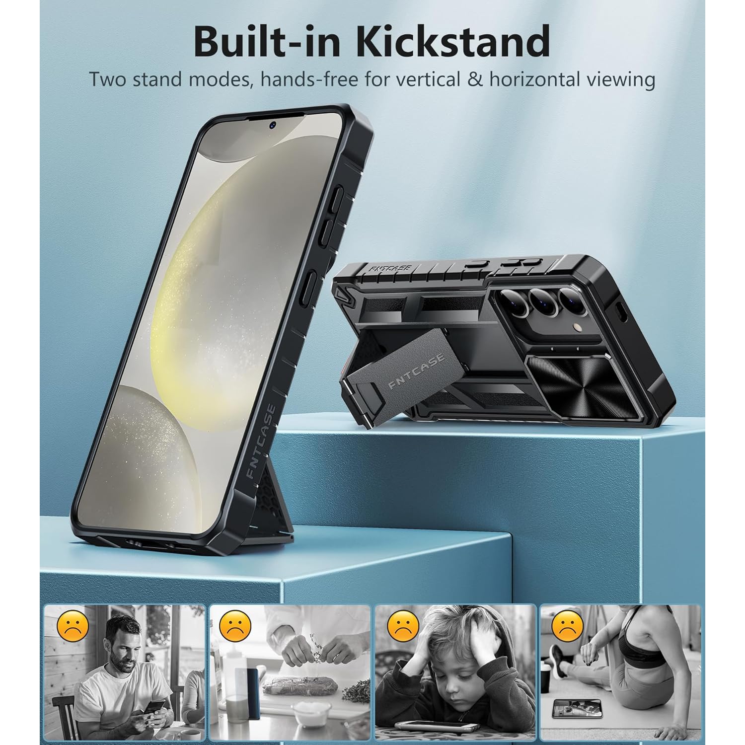 Étui de protection pour Galaxy S24 de Samsung : Étui pour téléphone cellulaire résistant aux chutes de qualité militaire avec béquille et glissière |