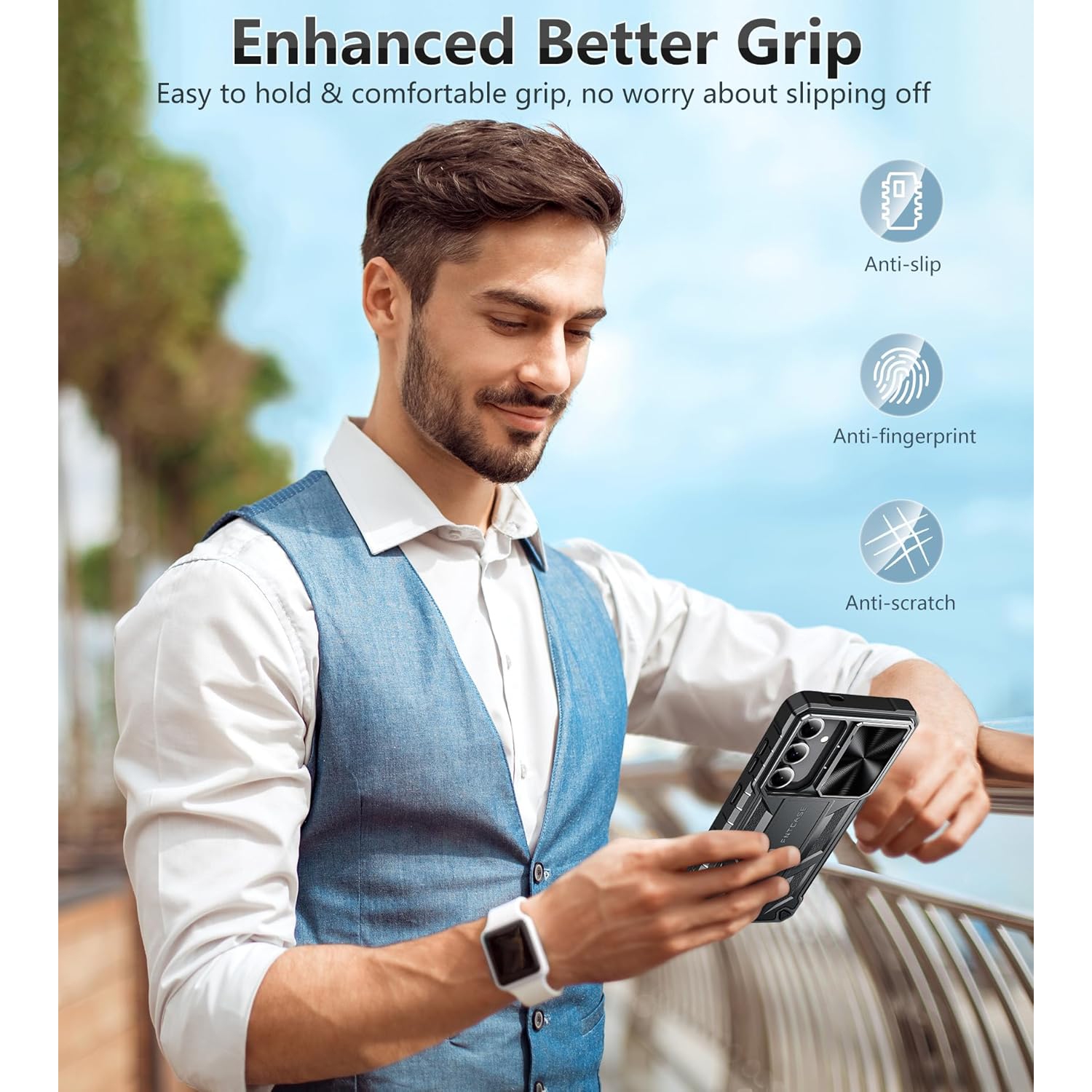 Étui de protection pour Galaxy S24 de Samsung : Étui pour téléphone cellulaire résistant aux chutes de qualité militaire avec béquille et glissière |