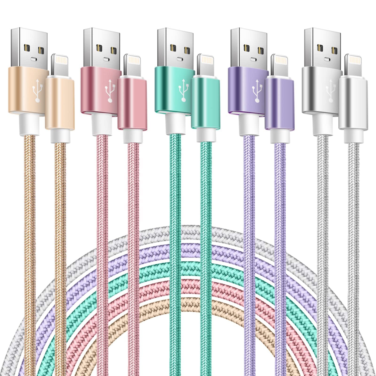 5Pack iPhone Lightning Cables iPhone Charger Cord iPhone Apple Charger Cable Nylon Braided Compatible with iPhone14 13 12 11 XS MAX XR 8 7 6s iPad