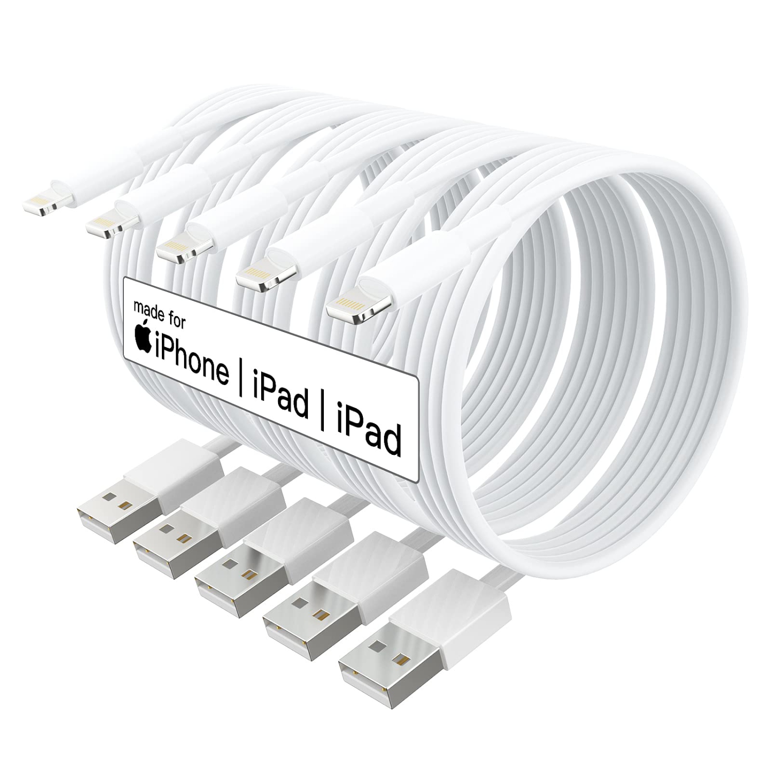 5 Pack iPhone Charger 10 ft, Long Lightning Cable Charging Cables Cord Connector for iPhone 12 Mini 12 Pro Max 11 Pro MAX XS Xr X 6