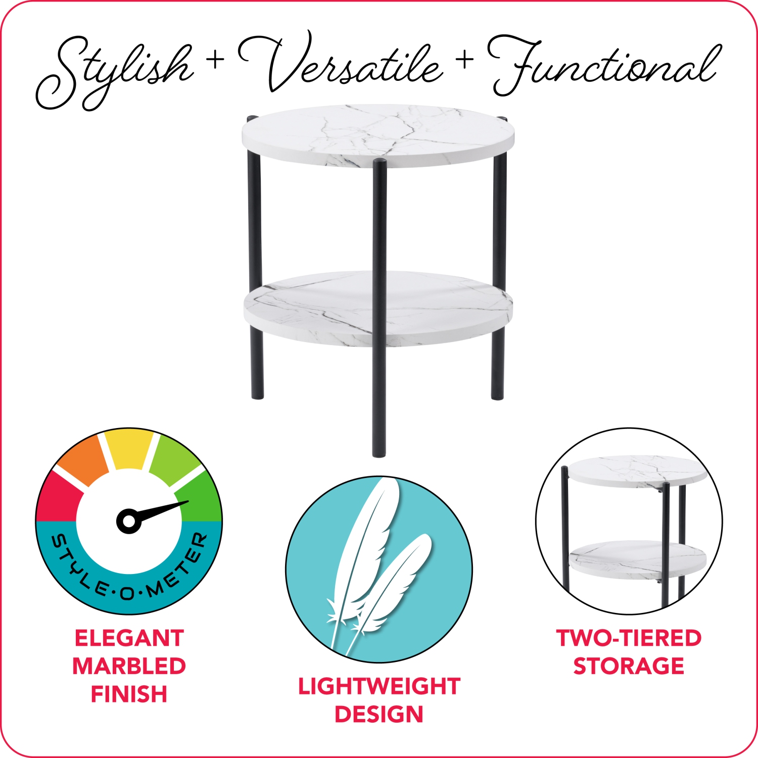 CorLiving Ayla Marbled Effect Two Tiered End Table