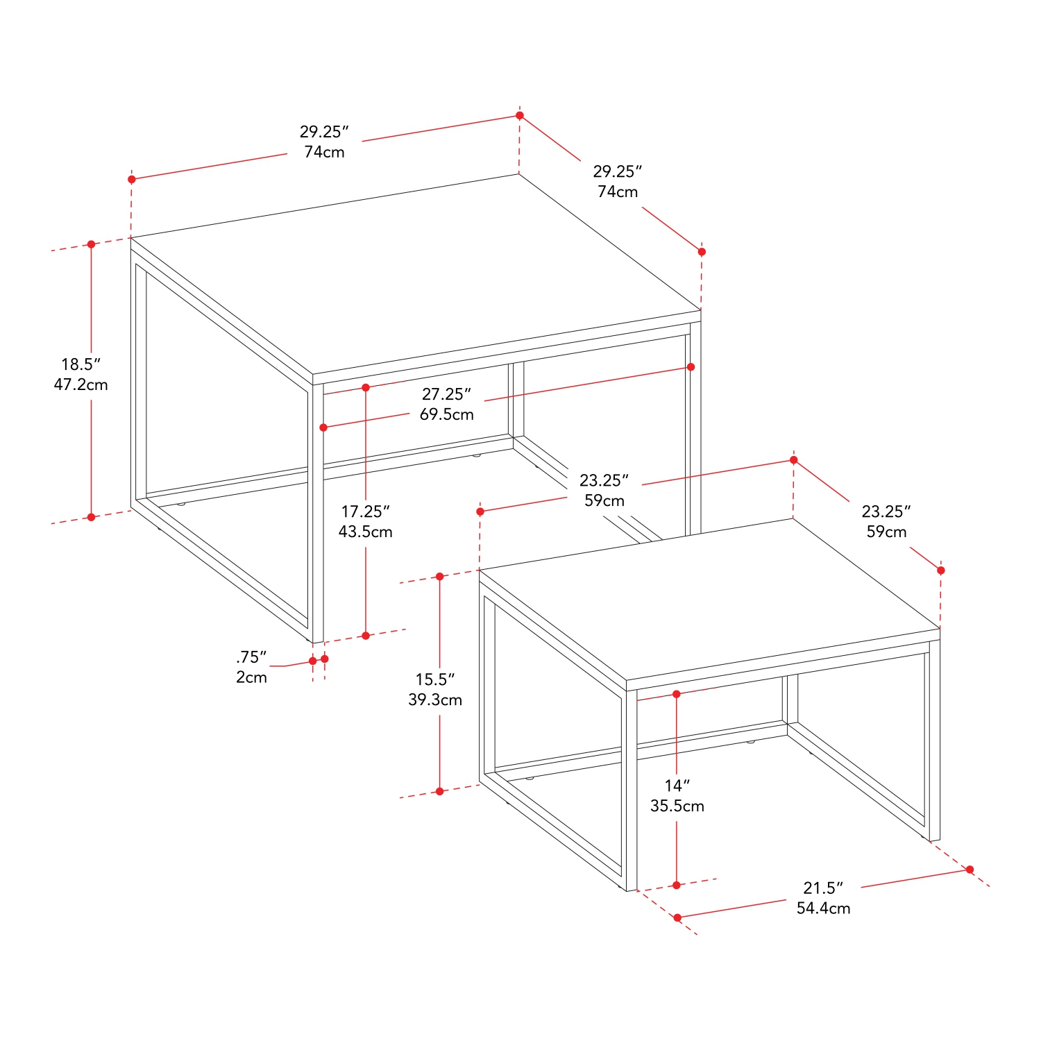 Tables basses gigognes carrées de CorLiving - Bois gris