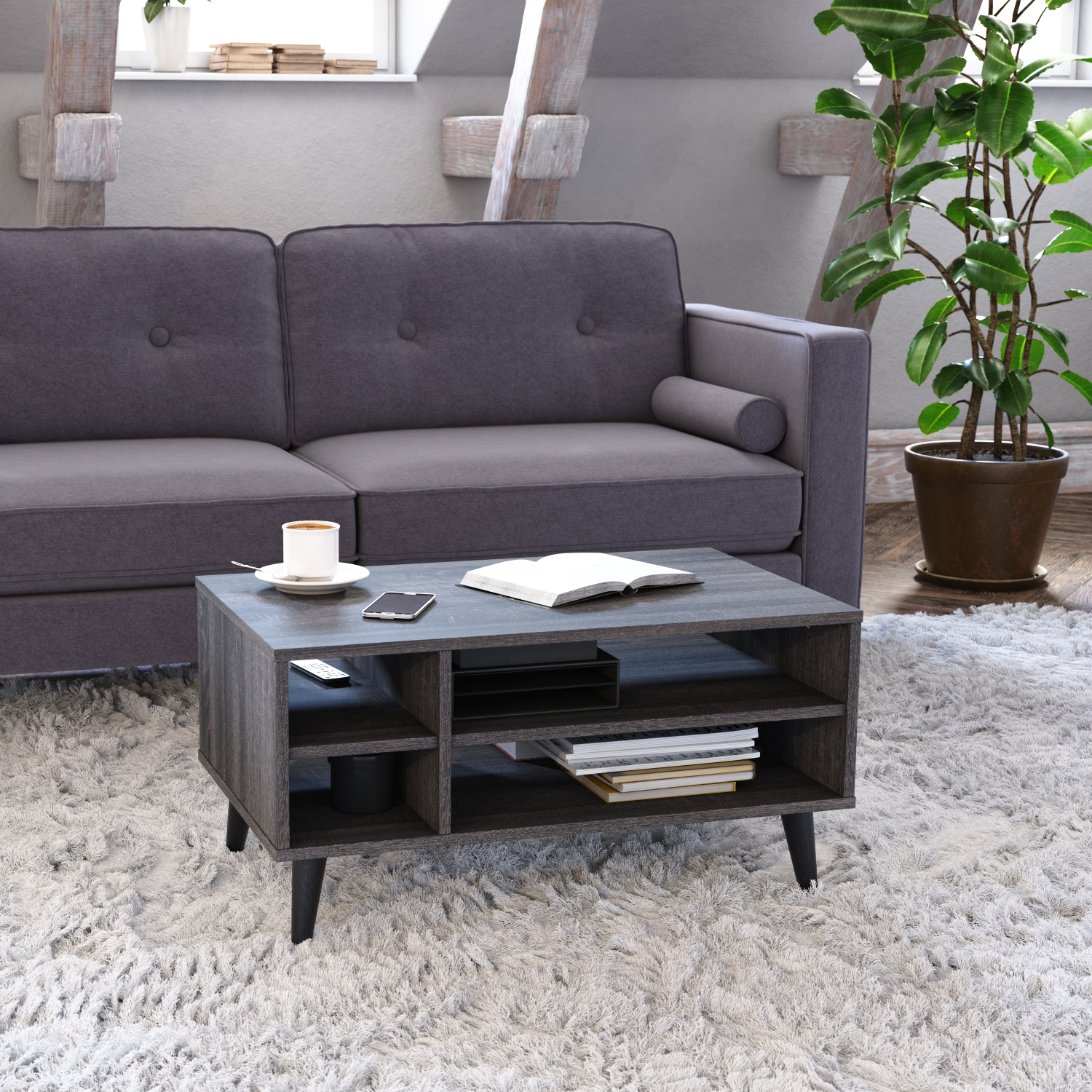 CorLiving LHW-601-C Rectangle Coffee Table with Storage