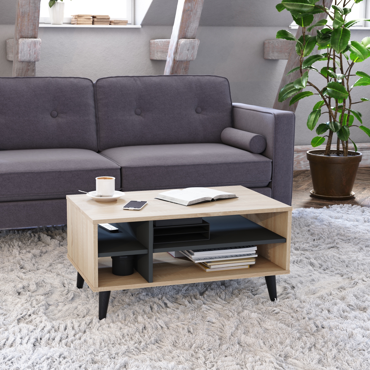 CorLiving LHW-600-C Rectangle Coffee Table with Storage