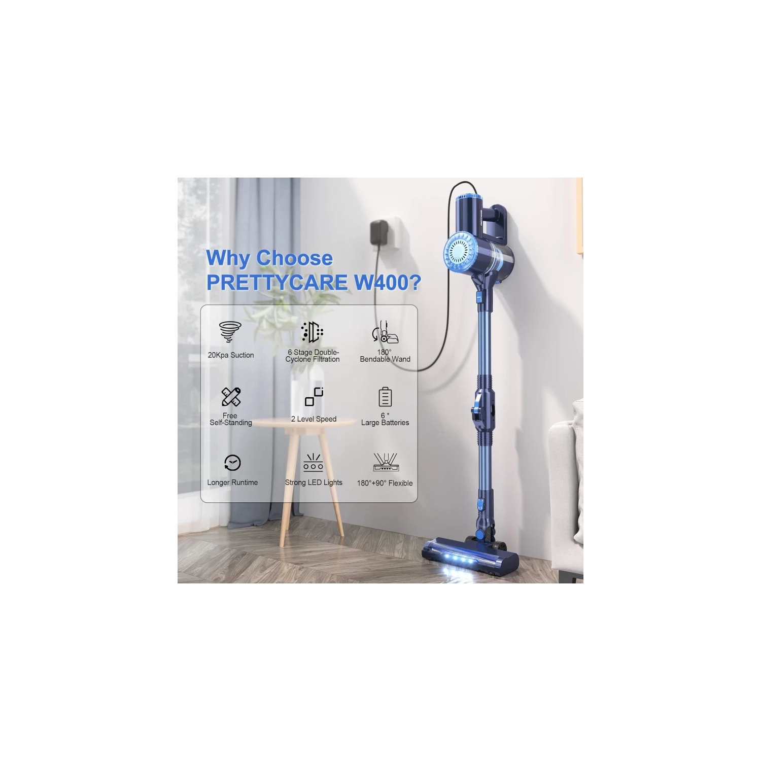 Cordless Vacuum Cleaner: 6-in-1 Stick Vacuum with 180° Bendable Wand, Powerful Suction, Self-Stand, Rechargeable, Lightweight - Ideal for Hardwood