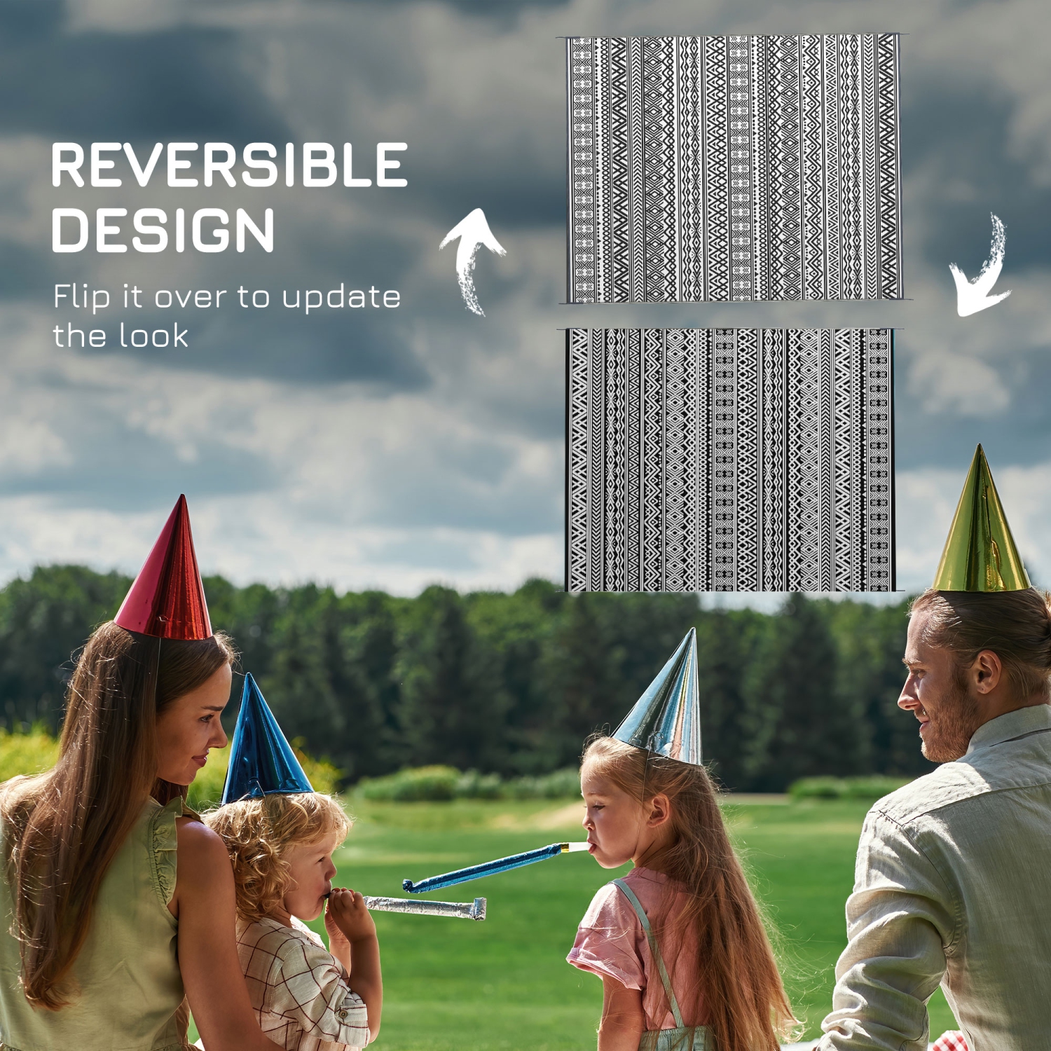 Outsunny Portable Outdoor Rug with Carry Bag, 8' x 10' Reversible Mat, Waterproof Plastic Straw RV Rug for Backyard, Deck, Picnic, Beach, Camping,