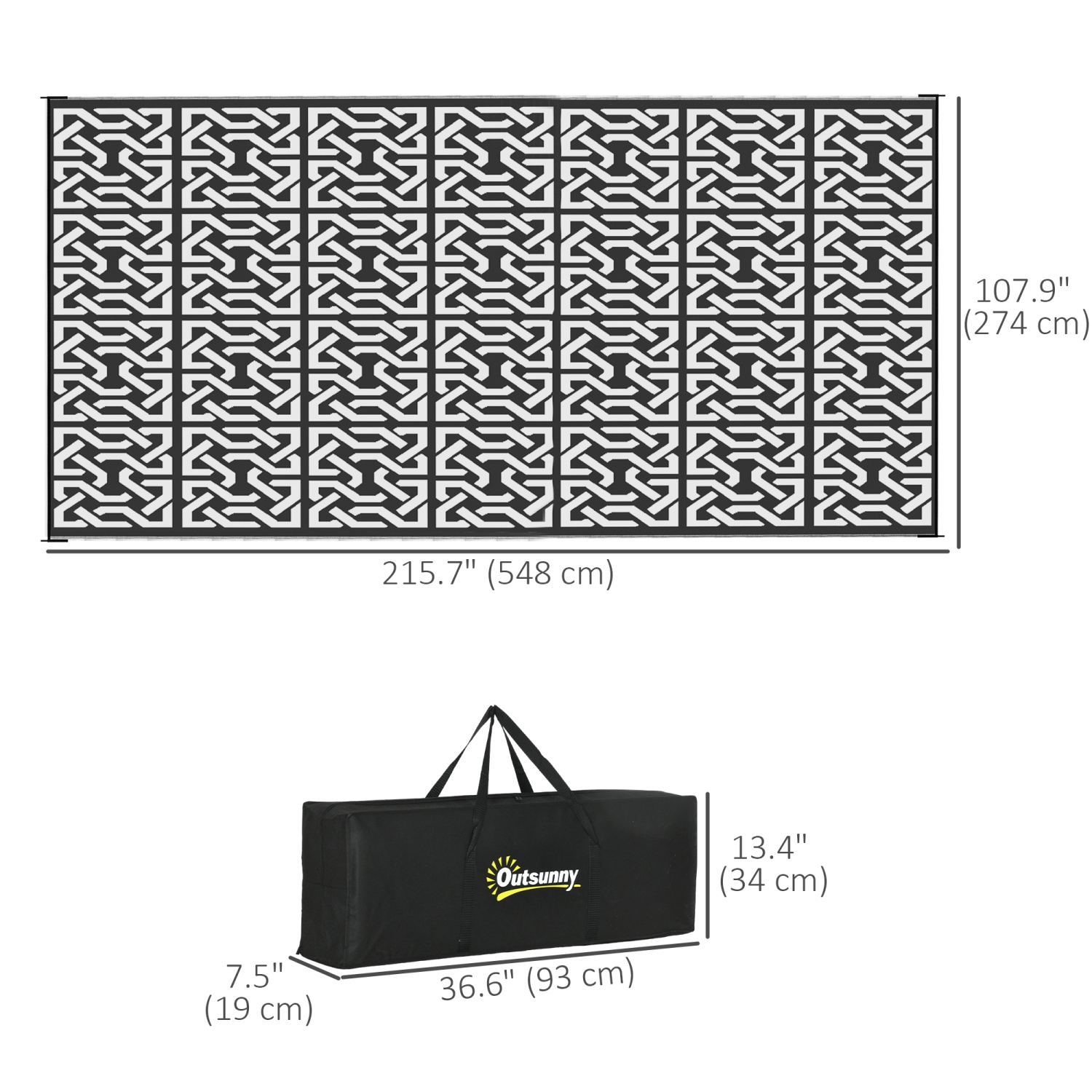 Outsunny Portable Outdoor Rug with Carry Bag, 9' x 18' Reversible Mat, Waterproof Plastic Straw RV Rug for Backyard, Deck, Picnic, Beach, Camping,