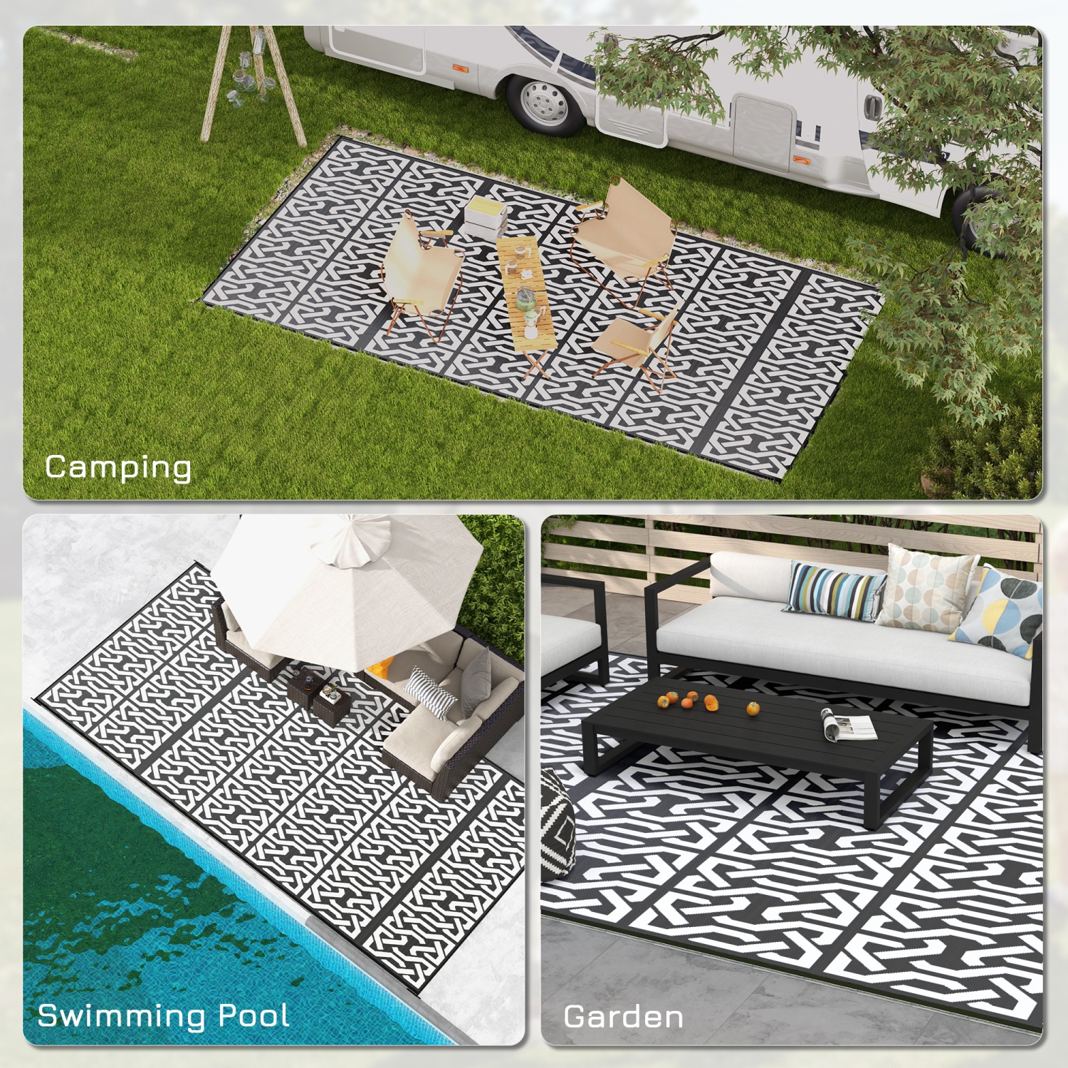 Outsunny Portable Outdoor Rug with Carry Bag, 9' x 18' Reversible Mat, Waterproof Plastic Straw RV Rug for Backyard, Deck, Picnic, Beach, Camping,