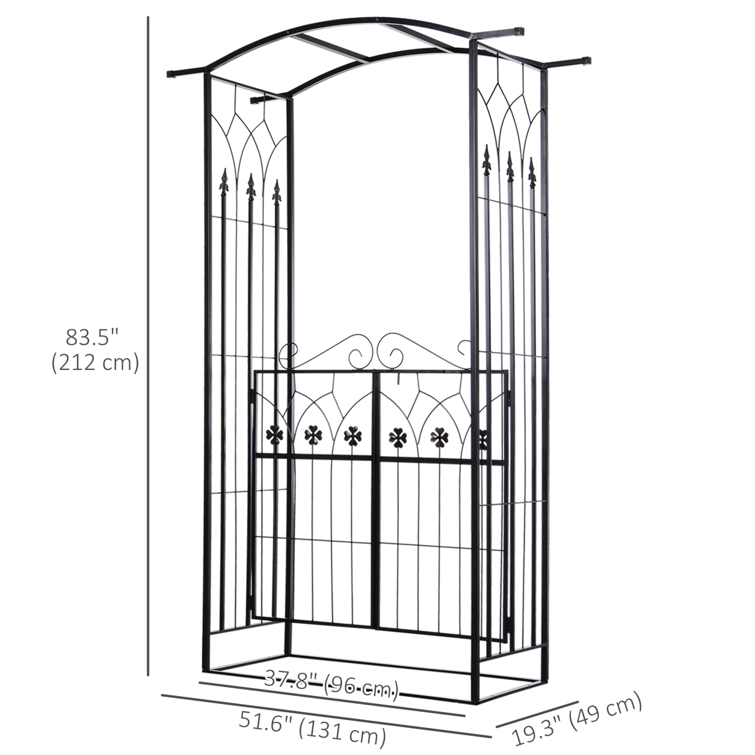 Outsunny 7' Metal Garden Arch with Gate, Outdoor Trellis Arbor Backdrop Stand with Lucky Leaf Clover Doors, for Ceremony, Weddings, Party, Garden,