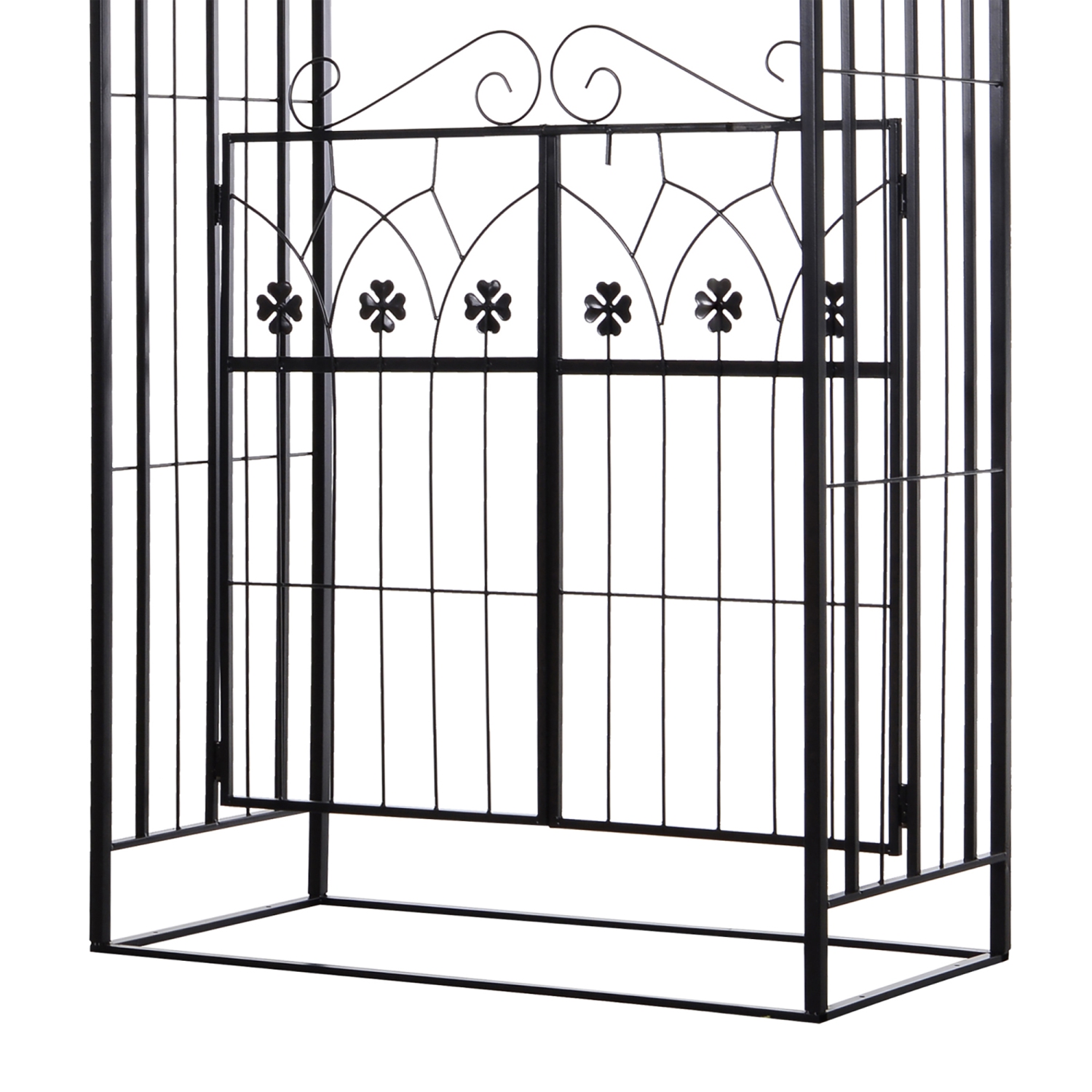 Outsunny 7' Metal Garden Arch with Gate, Outdoor Trellis Arbor Backdrop Stand with Lucky Leaf Clover Doors, for Ceremony, Weddings, Party, Garden,