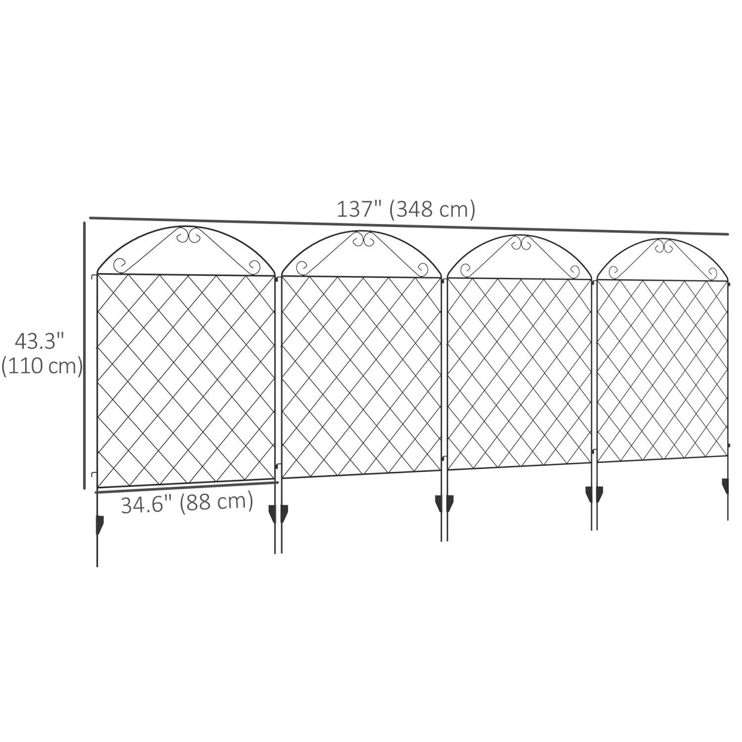 Outsunny Garden Fence, 4 Pack Metal Fence Panels, 11.5' Decorative Border Flower Edging for Yard, Landscape, Patio, Outdoor Decor, 43" H, Curved