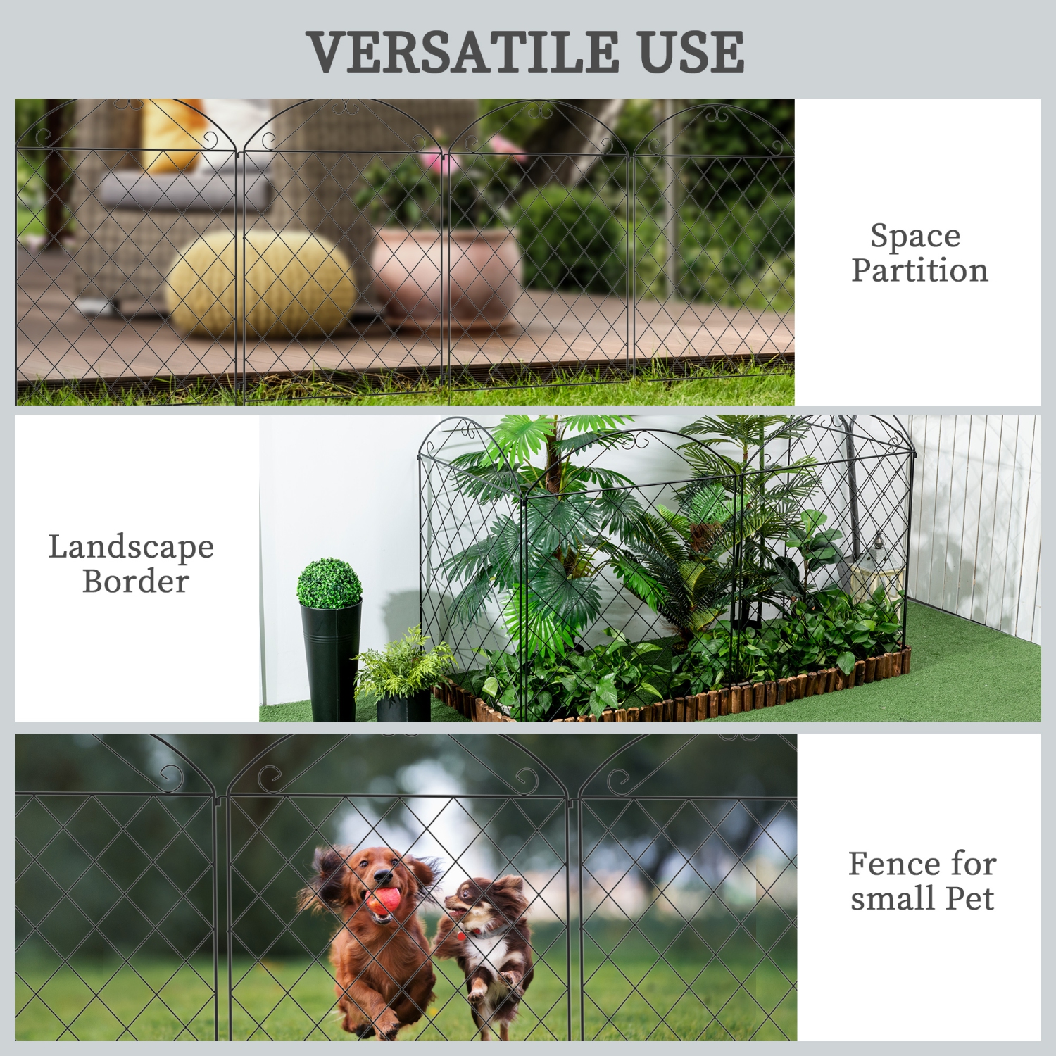 Outsunny Garden Fence, 4 Pack Metal Fence Panels, 11.5' Decorative Border Flower Edging for Yard, Landscape, Patio, Outdoor Decor, 43" H, Curved