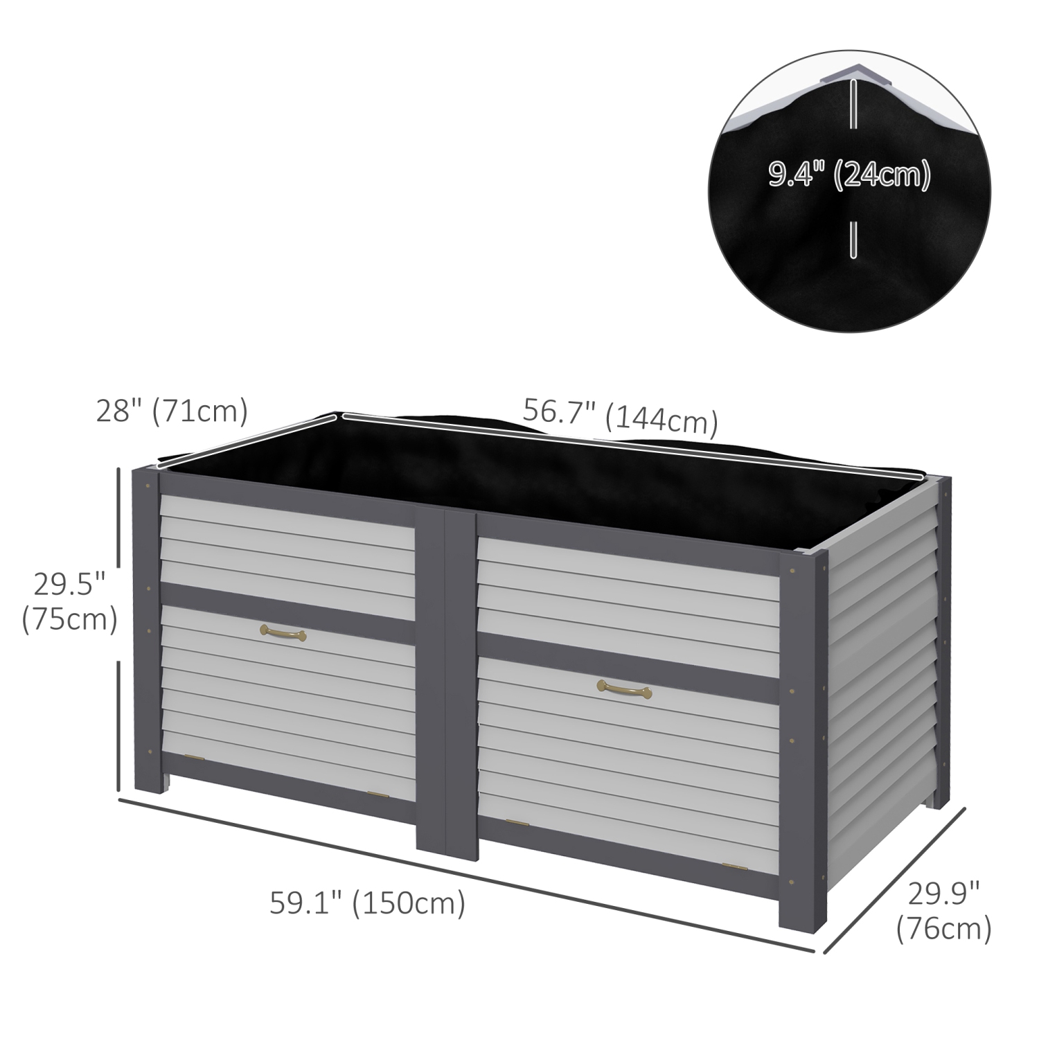 Outsunny Wooden Raised Garden Bed with Storage, Doors and Bed Liner, 59" x 30" x 29.5" Elevated Planter Box for Vegetables, Flowers, Herbs, Grey