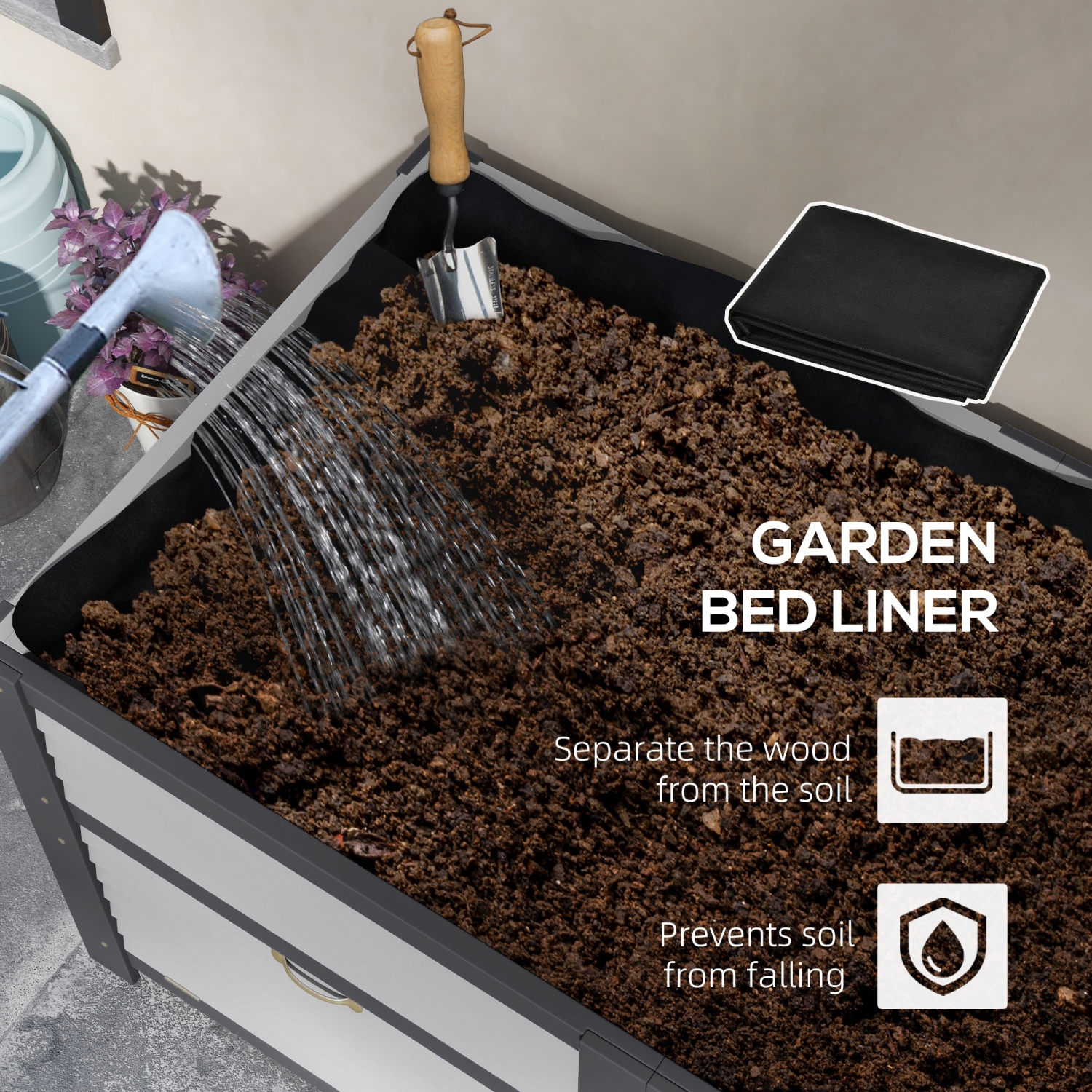 Outsunny Wooden Raised Garden Bed with Storage, Doors and Bed Liner, 59" x 30" x 29.5" Elevated Planter Box for Vegetables, Flowers, Herbs, Grey