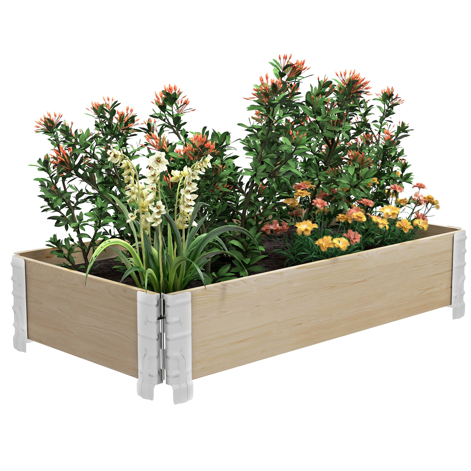 Outsunny Wooden Raised Garden Bed Kit with Open Bottom, 45.3" x 23.6" x 7.9" Foldable Outdoor Elevated Planter Box for Vegetables, Flowers, Fruits,