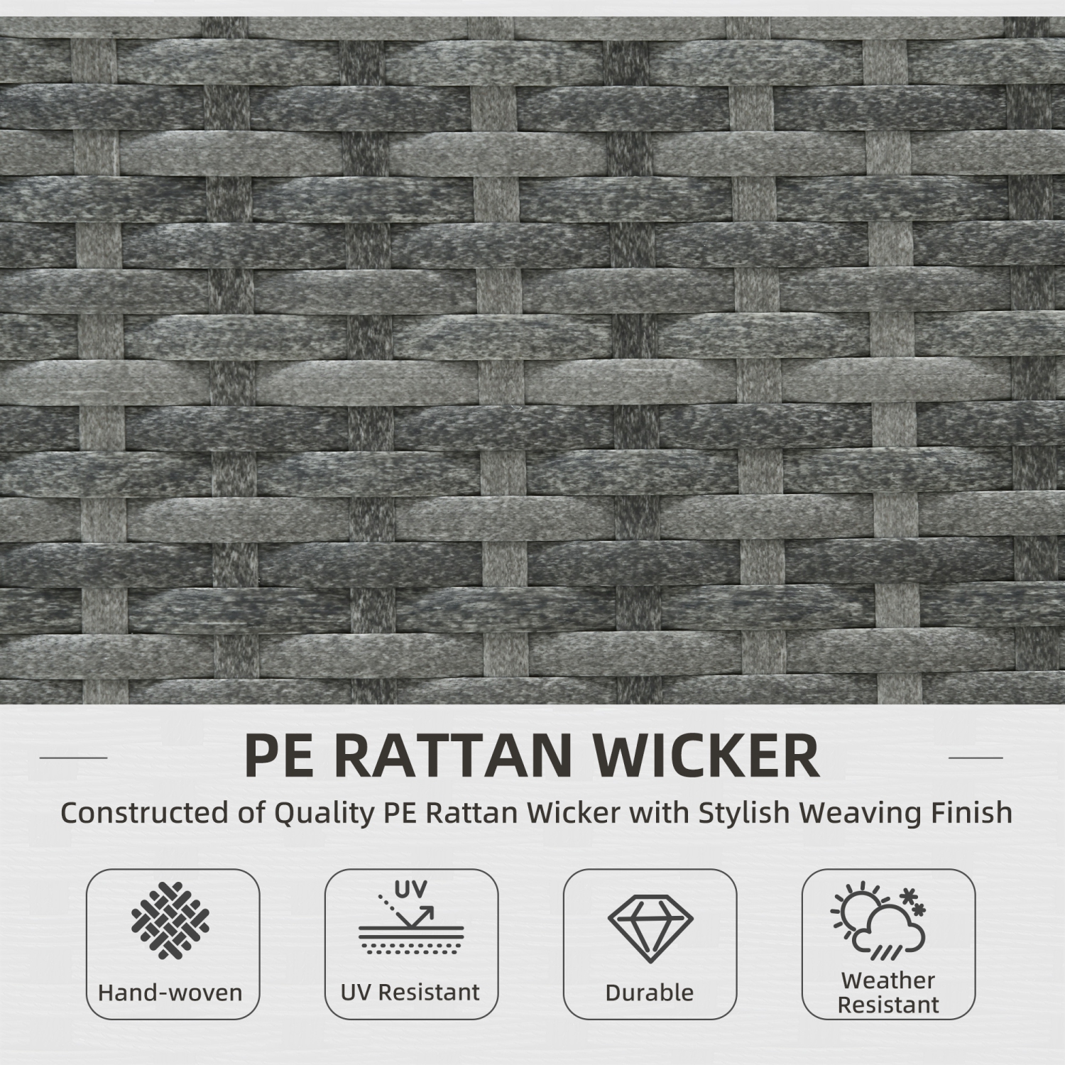 Outsunny 3 Pieces Garden Rattan Furniture Set, 4 Seater Wicker Patio Furniture Outdoor Conversation Set with Loveseats Coffee Table Cushions for