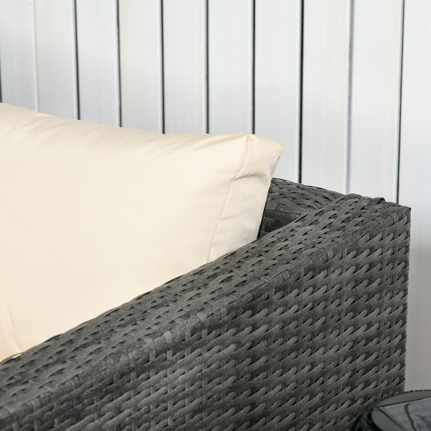 Outsunny 3 Pieces Garden Rattan Furniture Set, 4 Seater Wicker Patio Furniture Outdoor Conversation Set with Loveseats Coffee Table Cushions for