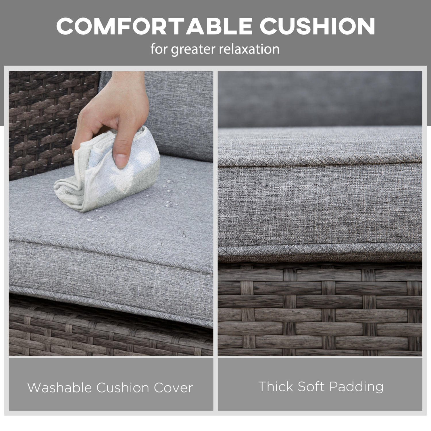 Outsunny Rattan Outdoor Rocking Chair, PE Wicker Patio Chair with Wide Seat and Cushions, Outdoor Rocker with Steel Frame for Patio, Garden,