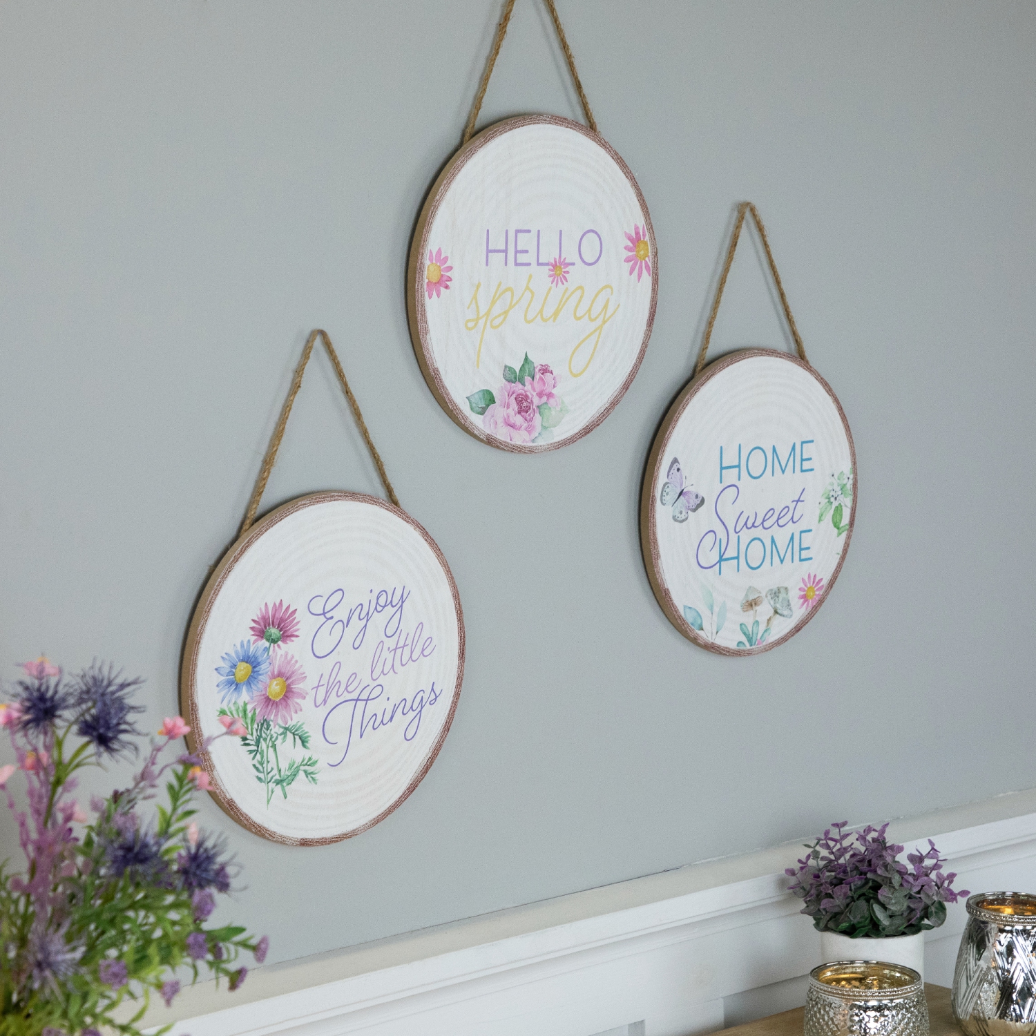 Springtime Floral Hanging Wall Signs - 9.75" - Set of 3