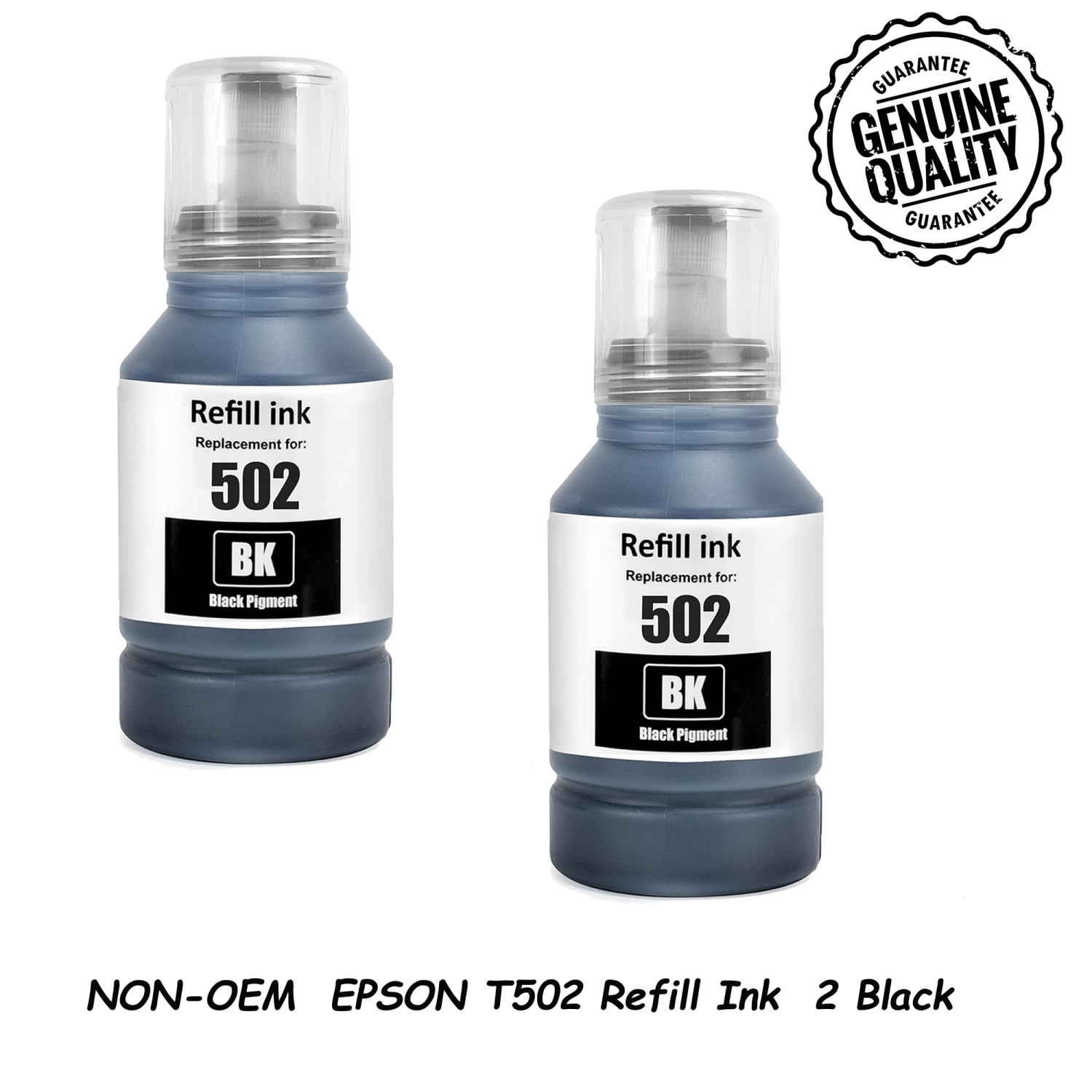 2 BK Compatible Refill Ink Bottles Replacement for Epson 502 T502 EcoTank ET-2750 ET-3750 ET-4750 ET-2760 ET-3760 ET-4760 ET-2700 ET-3700 ET-3710