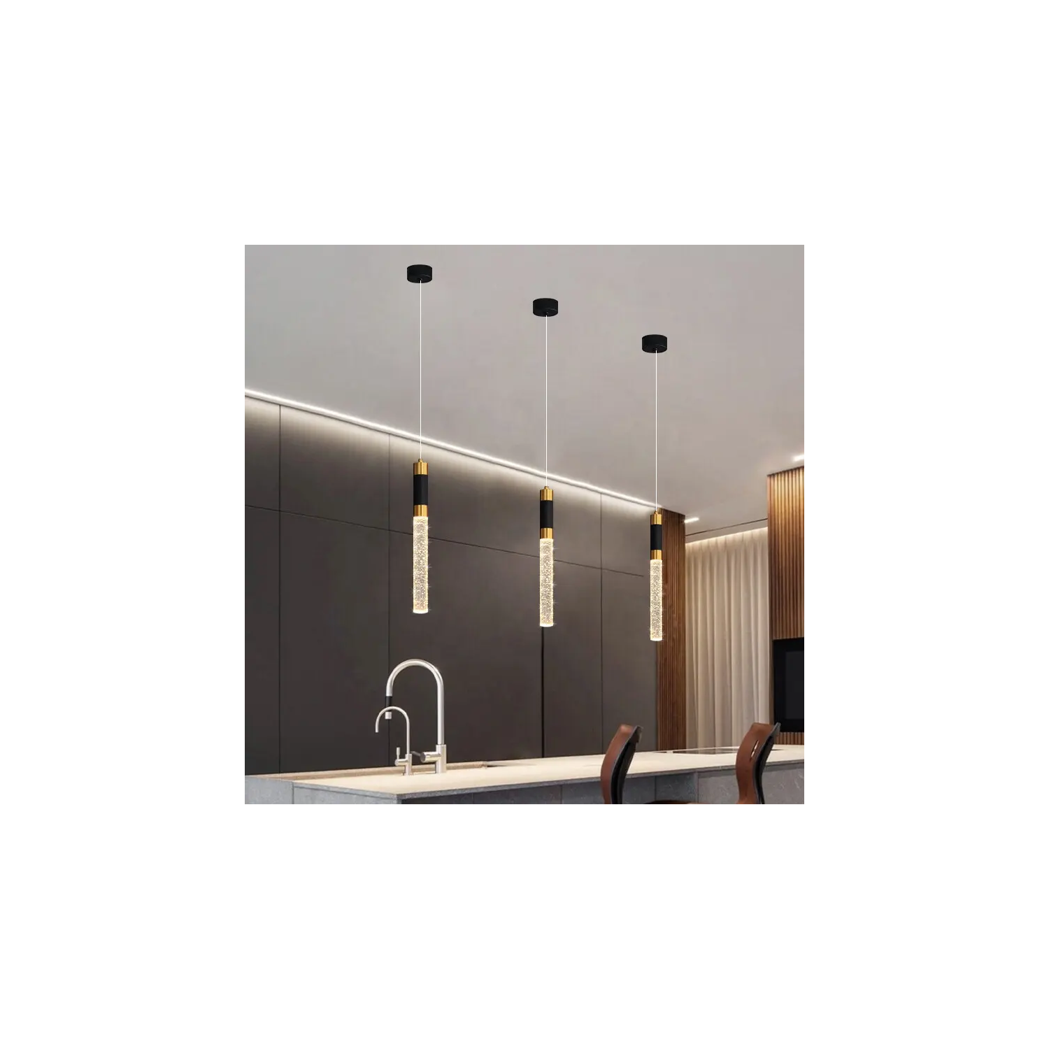 (Paquet de 3 ) Suspension moderne en cristal LED, lumière chaude, longueur réglable jusqu'à 5 pieds