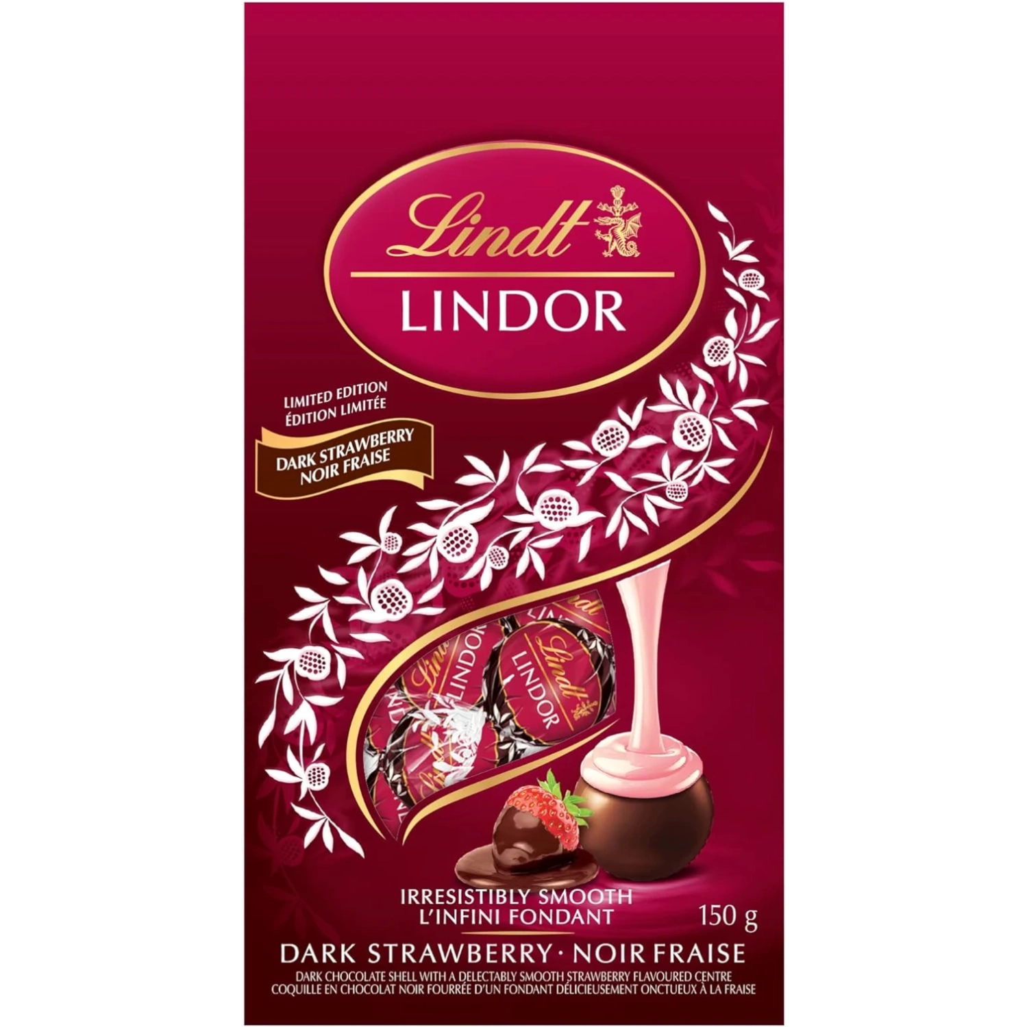 Lindt Lindor Dark Chocolate Strawberry Truffles - Irresistible 150g Bag for a Rich and Romantic Valentine's Day Treat