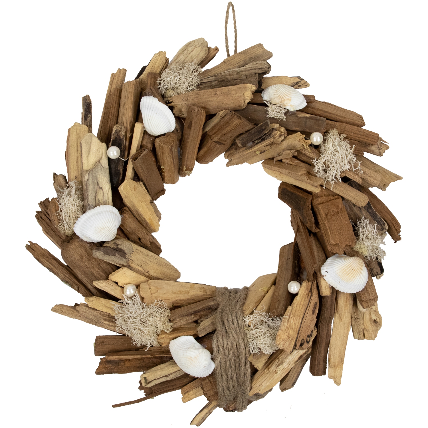 Natural Driftwood and Seashell Artificial Wreath - 14"