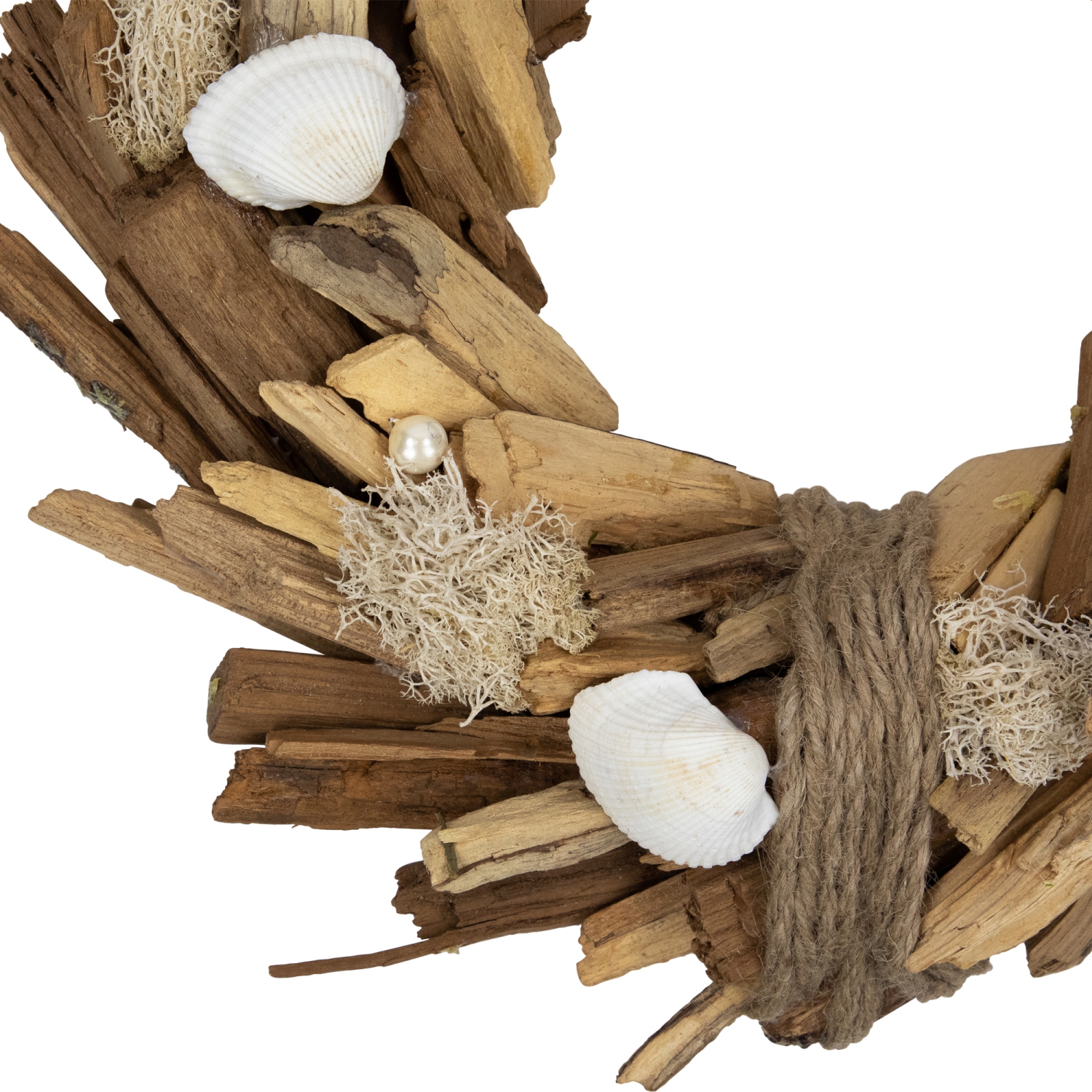 Natural Driftwood and Seashell Artificial Wreath - 14"