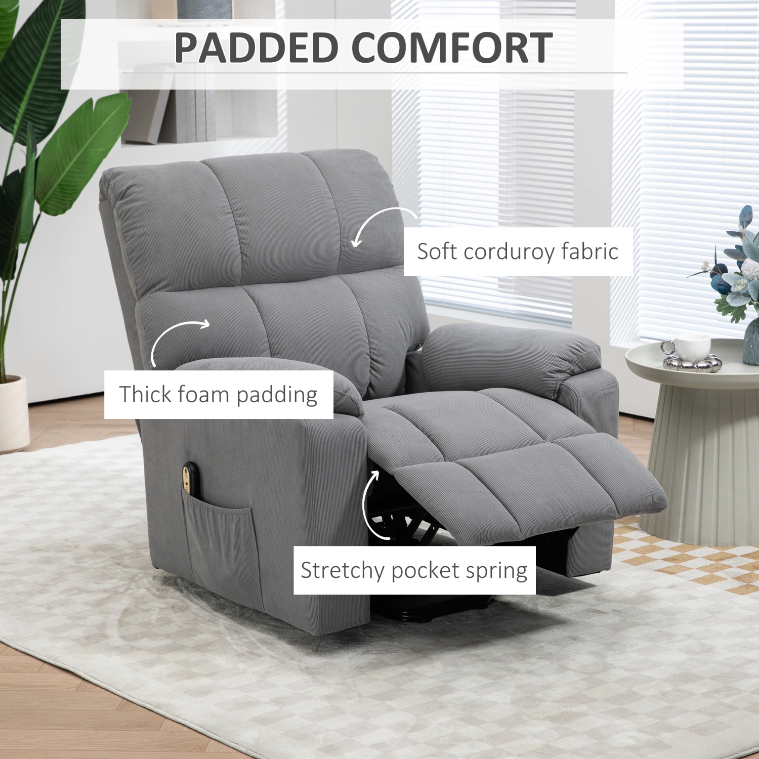 HOMCOM Power Lift Recliner Chair, Fabric Upholstered Electric Recliner Chair for Seniors with Side Pockets, Remote Control, Quick Assembly, Grey